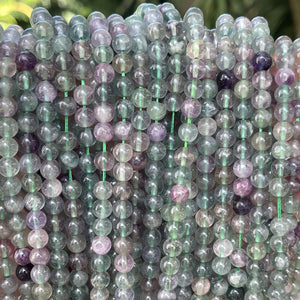 Fluorite 6mm round natural gemstone beads 15.5" strand - Oz Beads 