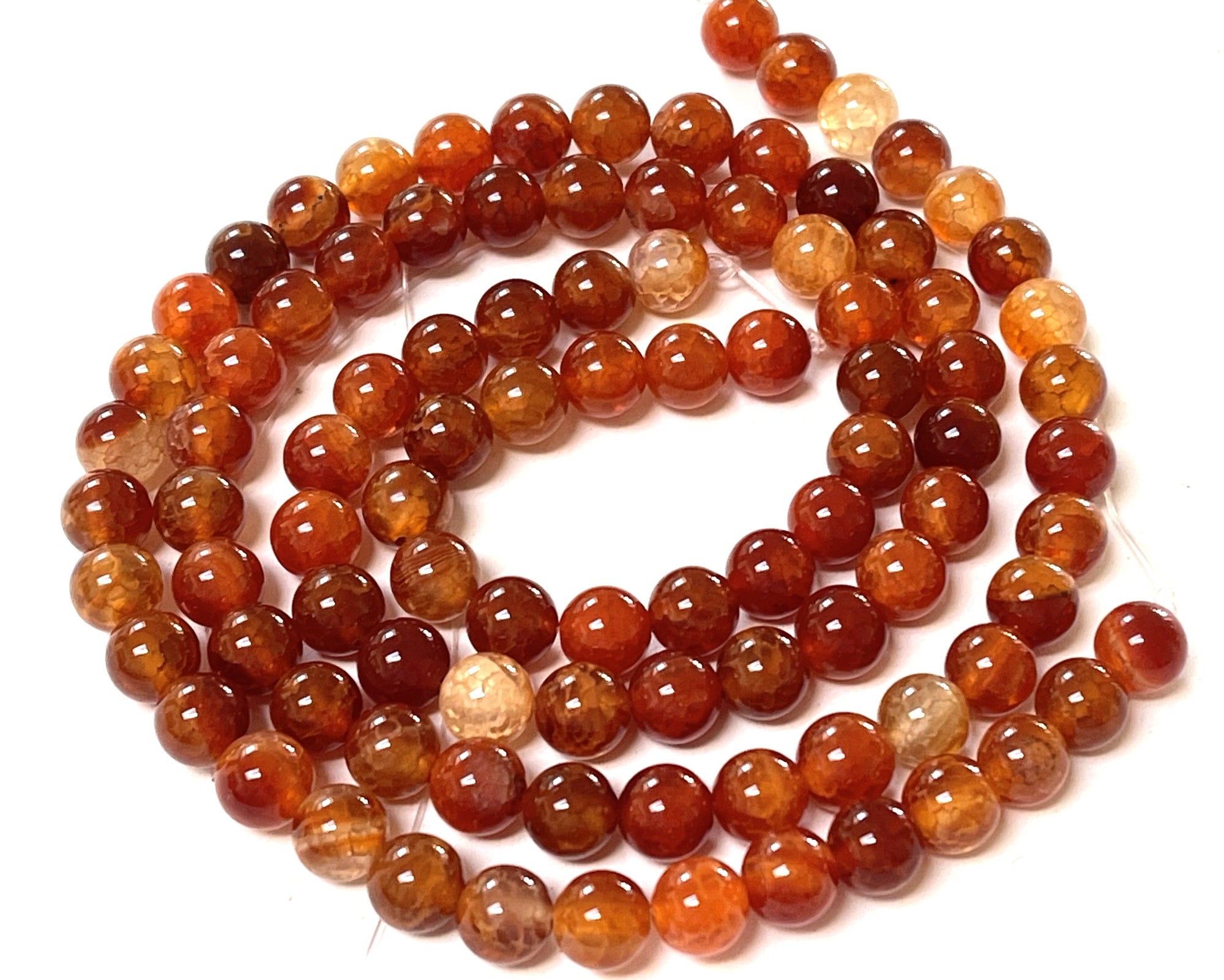 Orange Fire Crackle Agate 8mm round gemstone beads 15" strand