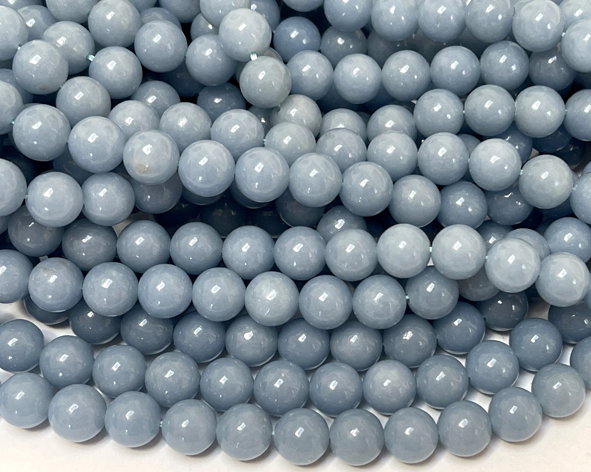 Blue Angelite 8mm round natural gemstone beads 15" strand - Oz Beads 