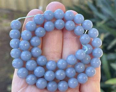 Blue Angelite 8mm round natural gemstone beads 15" strand - Oz Beads 