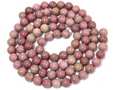 Rhodonite 8mm round natural gemstone beads 15" strand - Oz Beads 