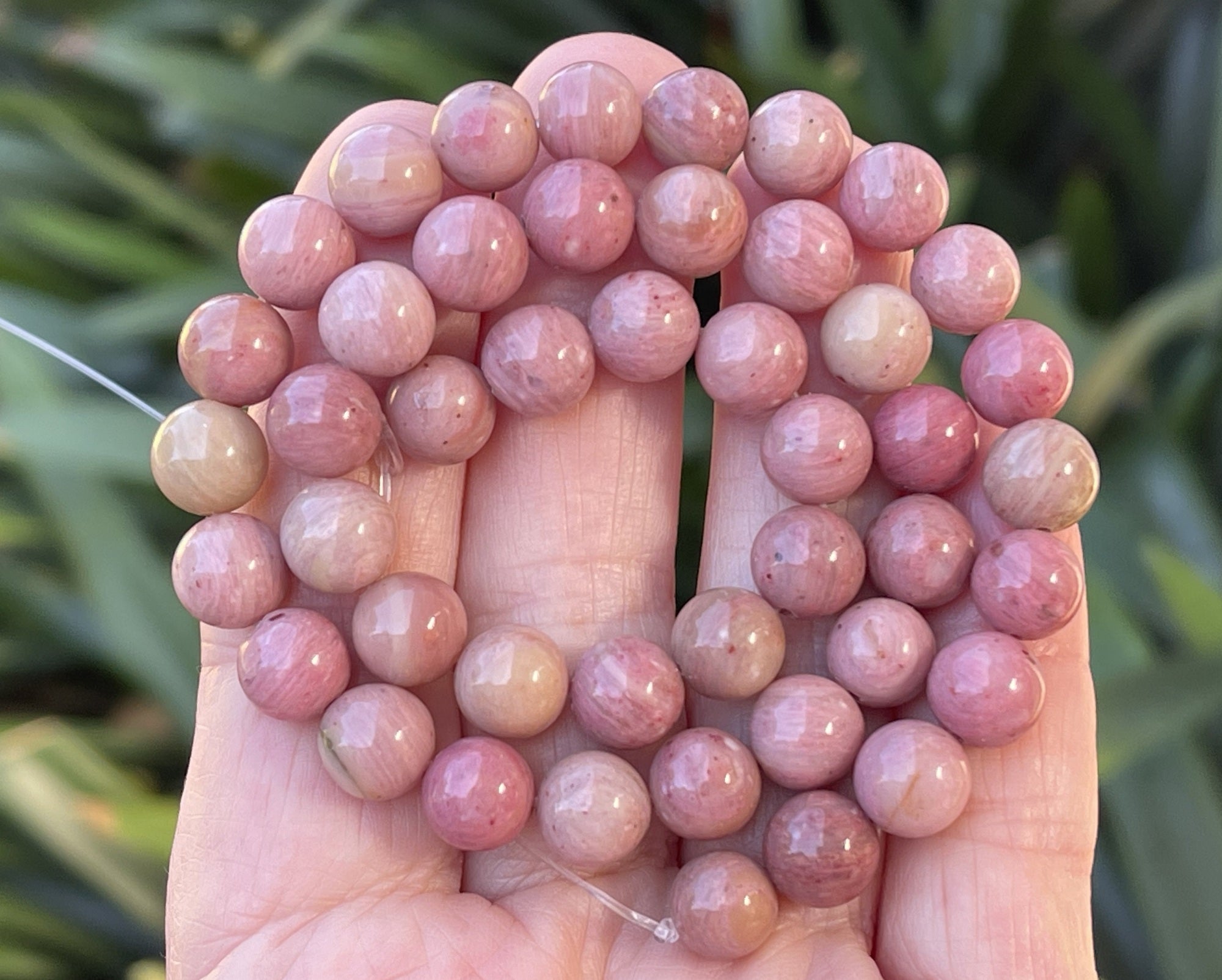 Rhodonite 8mm round natural gemstone beads 15" strand - Oz Beads 