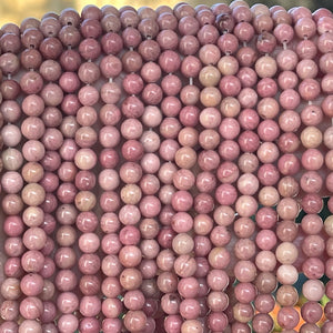 Rhodonite 6mm round natural gemstone beads 15" strand - Oz Beads 