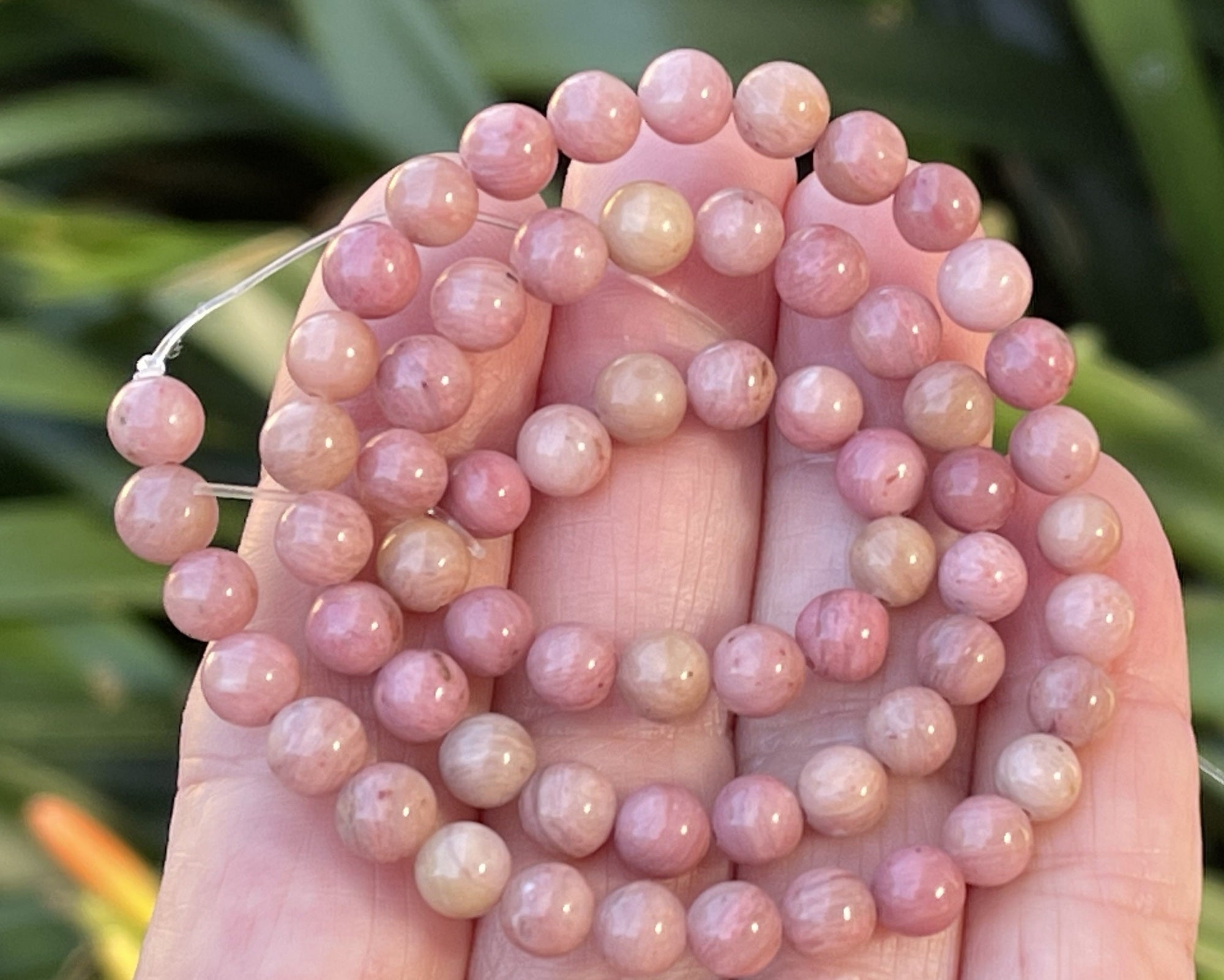 Rhodonite 6mm round natural gemstone beads 15" strand - Oz Beads 