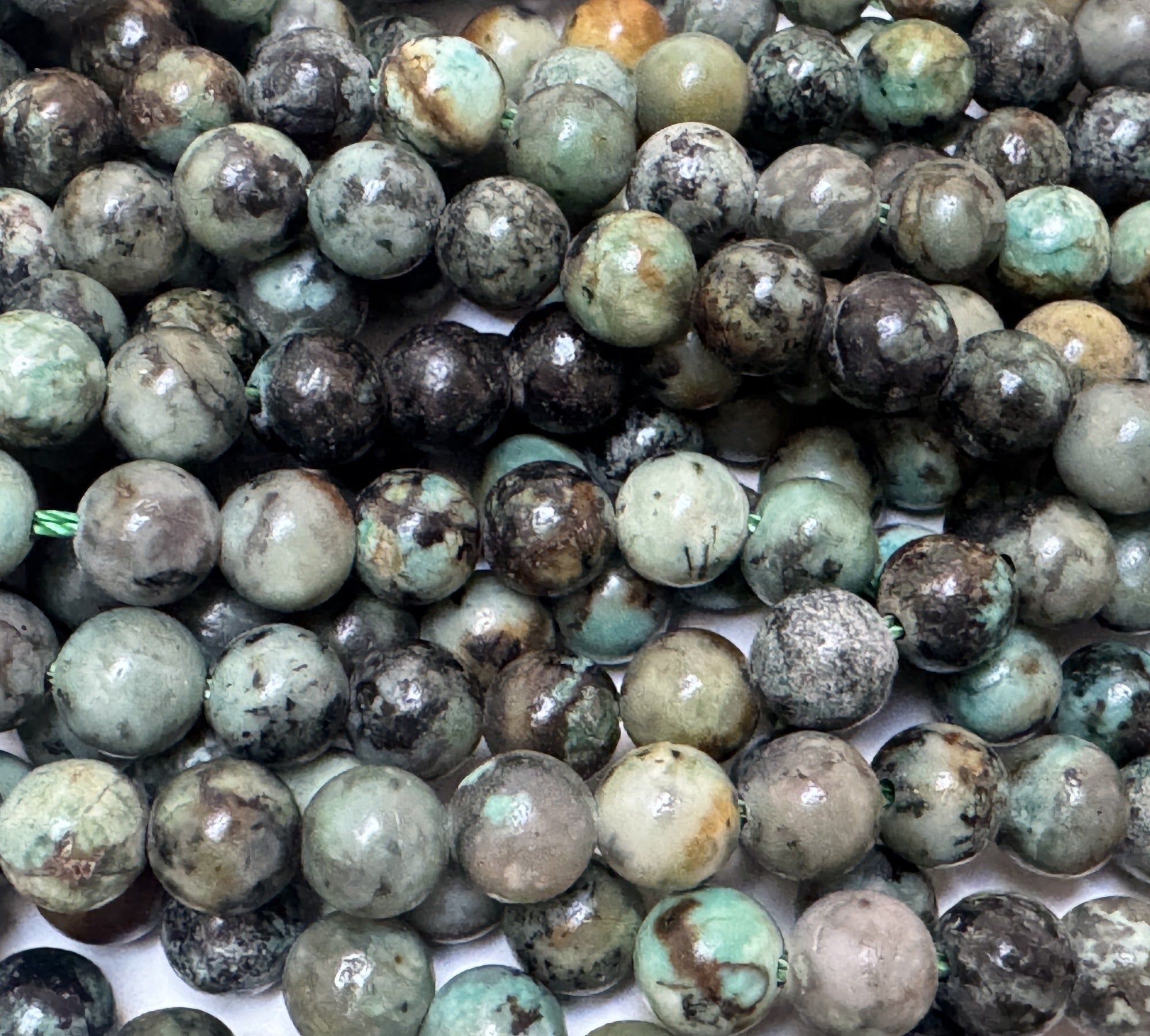 African Turquoise 6mm round natural gemstone beads 16" strand - Oz Beads 