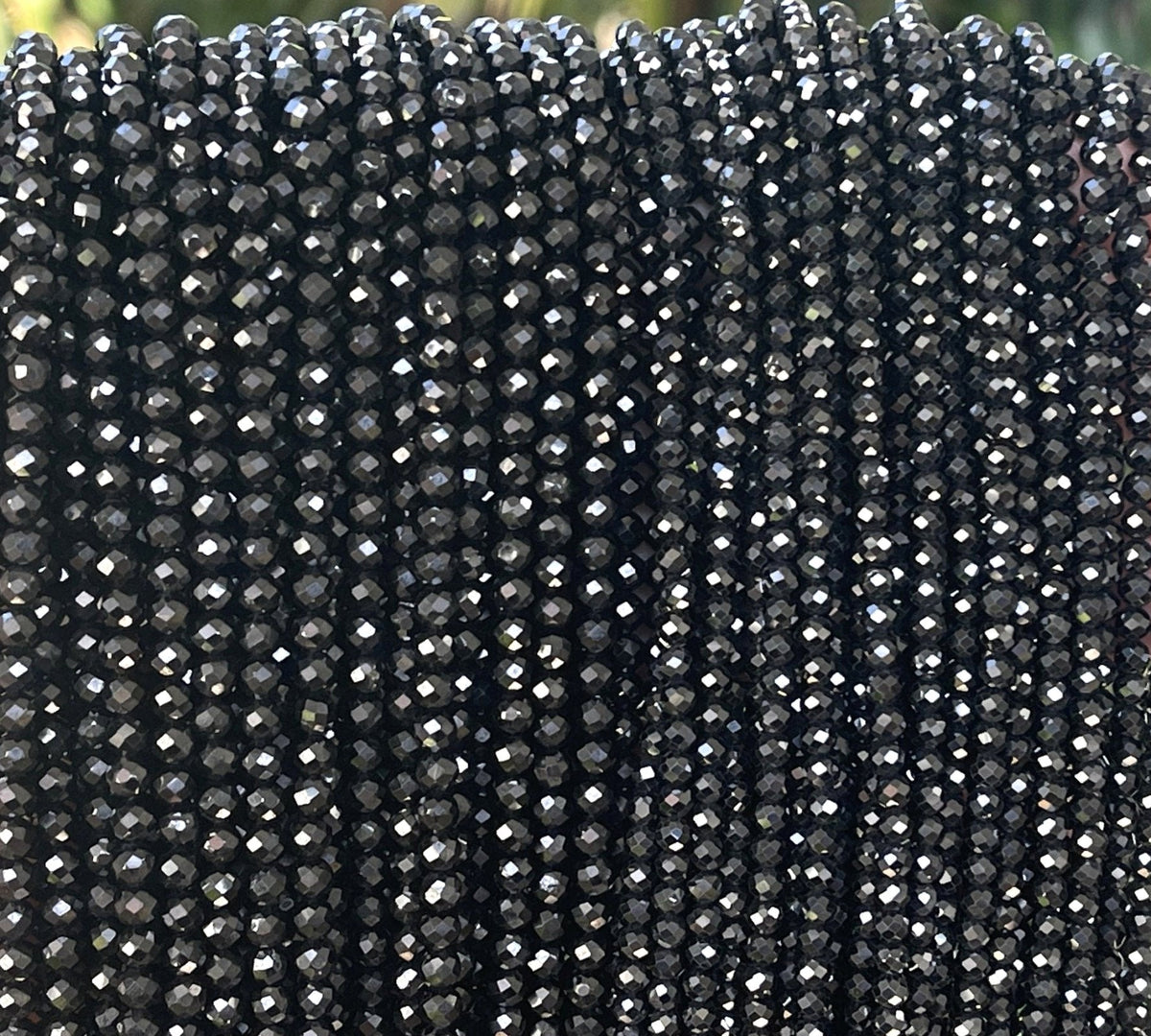 Black Spinel 3mm 4mm faceted round gemstone beads 15.5" strand - Oz Beads 