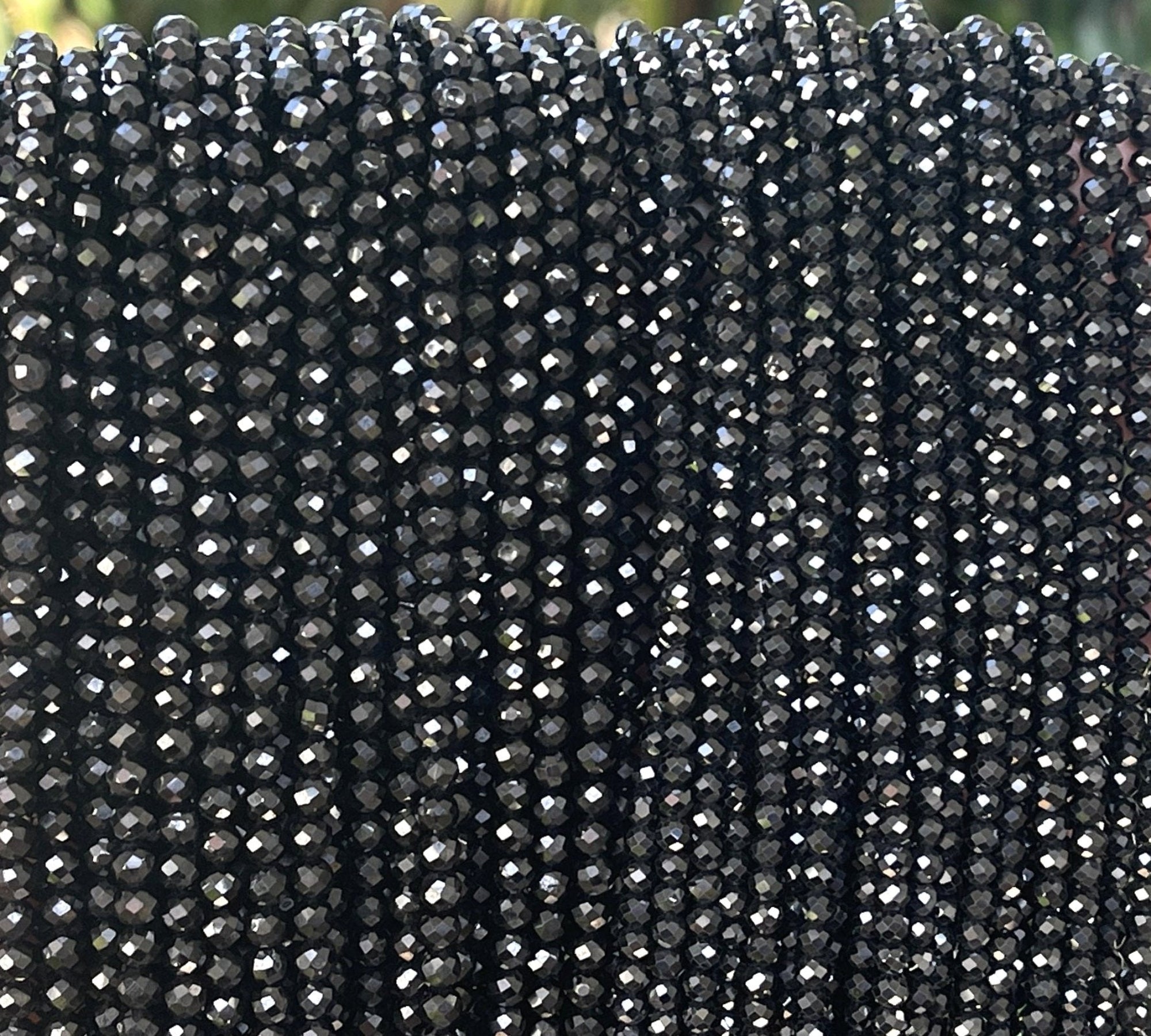 Black Spinel 3mm 4mm faceted round gemstone beads 15.5" strand - Oz Beads 