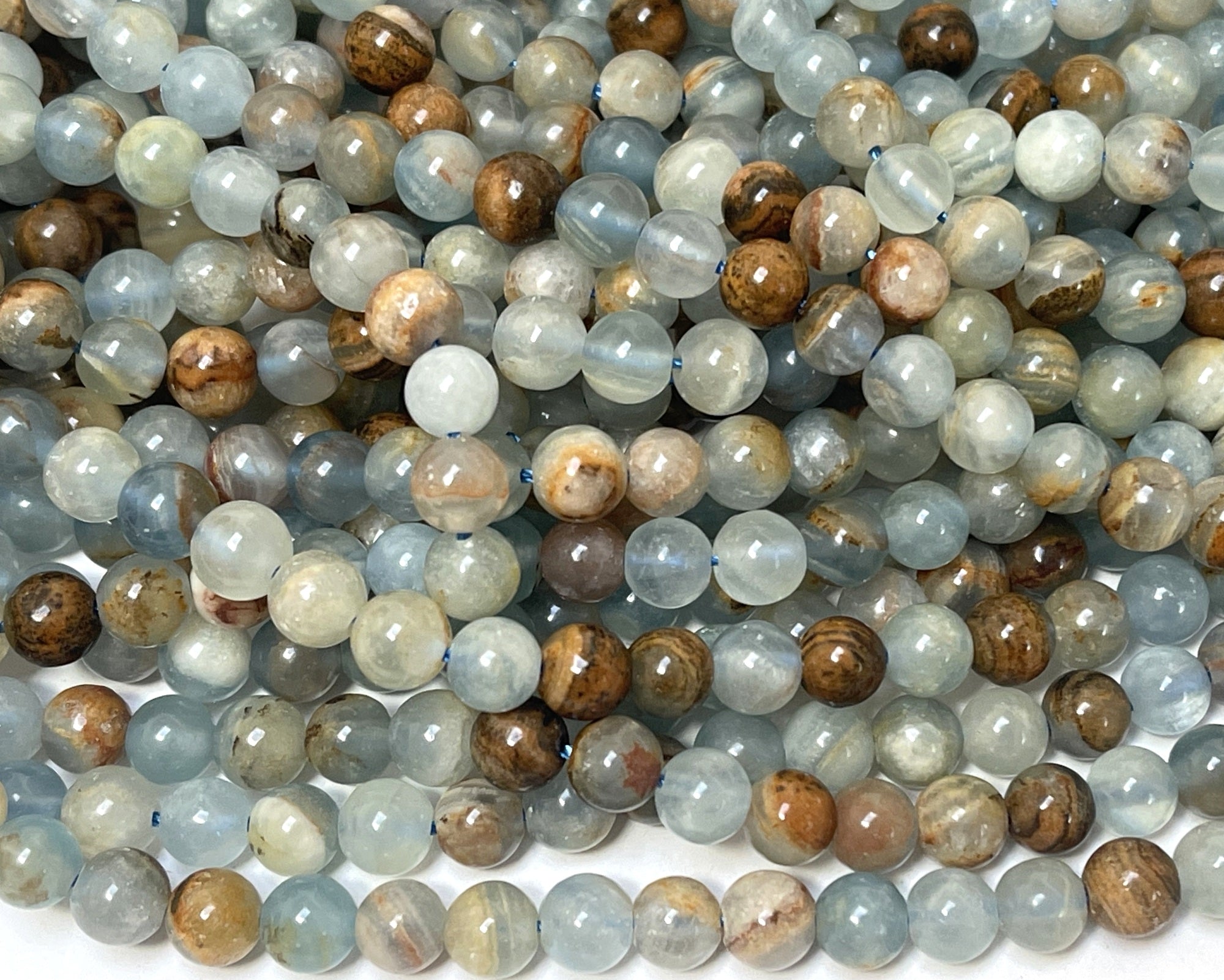 Argentina Lemurian Aquatine Calcite 6mm round natural gemstone beads 15.5" strand
