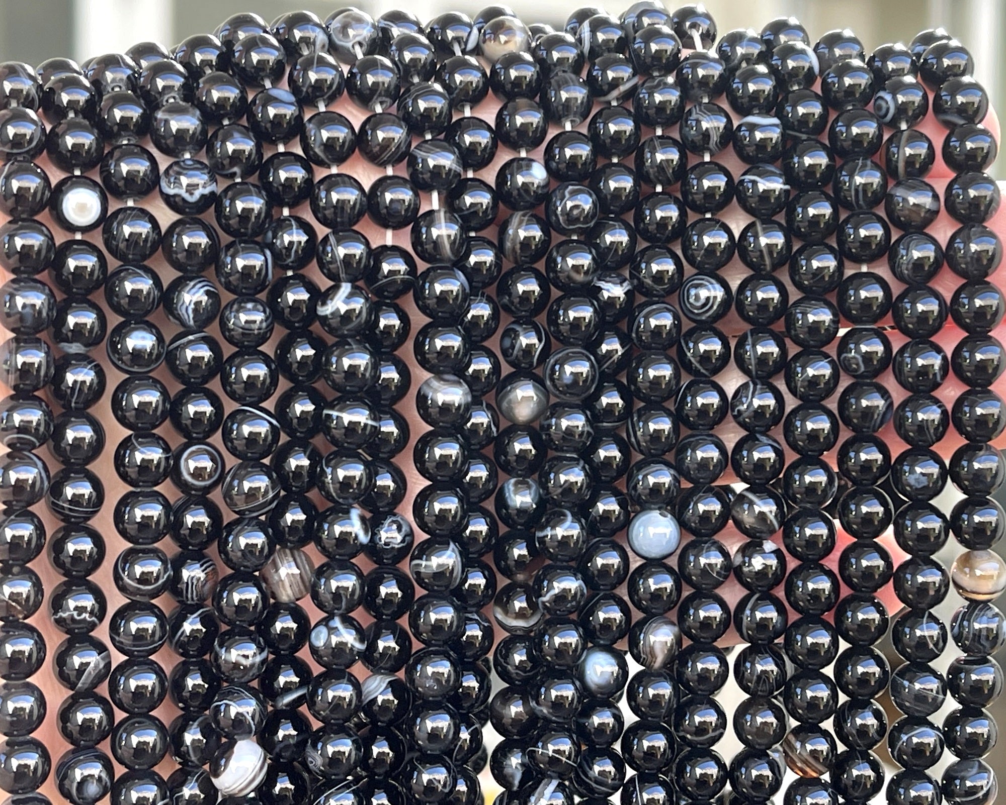 Black Banded Agate 6mm round gemstone beads 15.5" strand