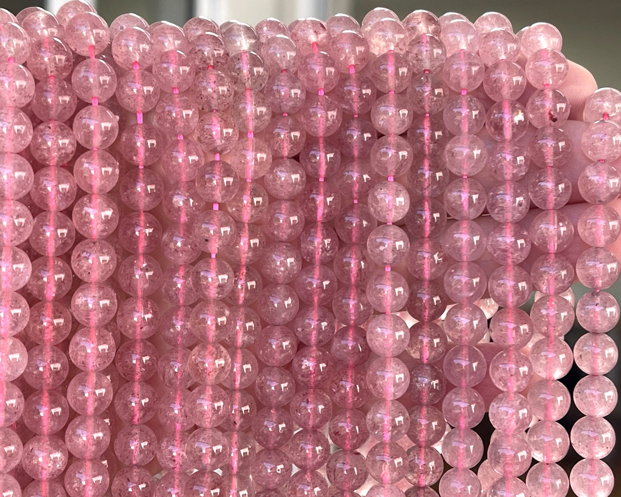 Pink Strawberry Quartz 8mm round natural gemstone beads 15.5" strand