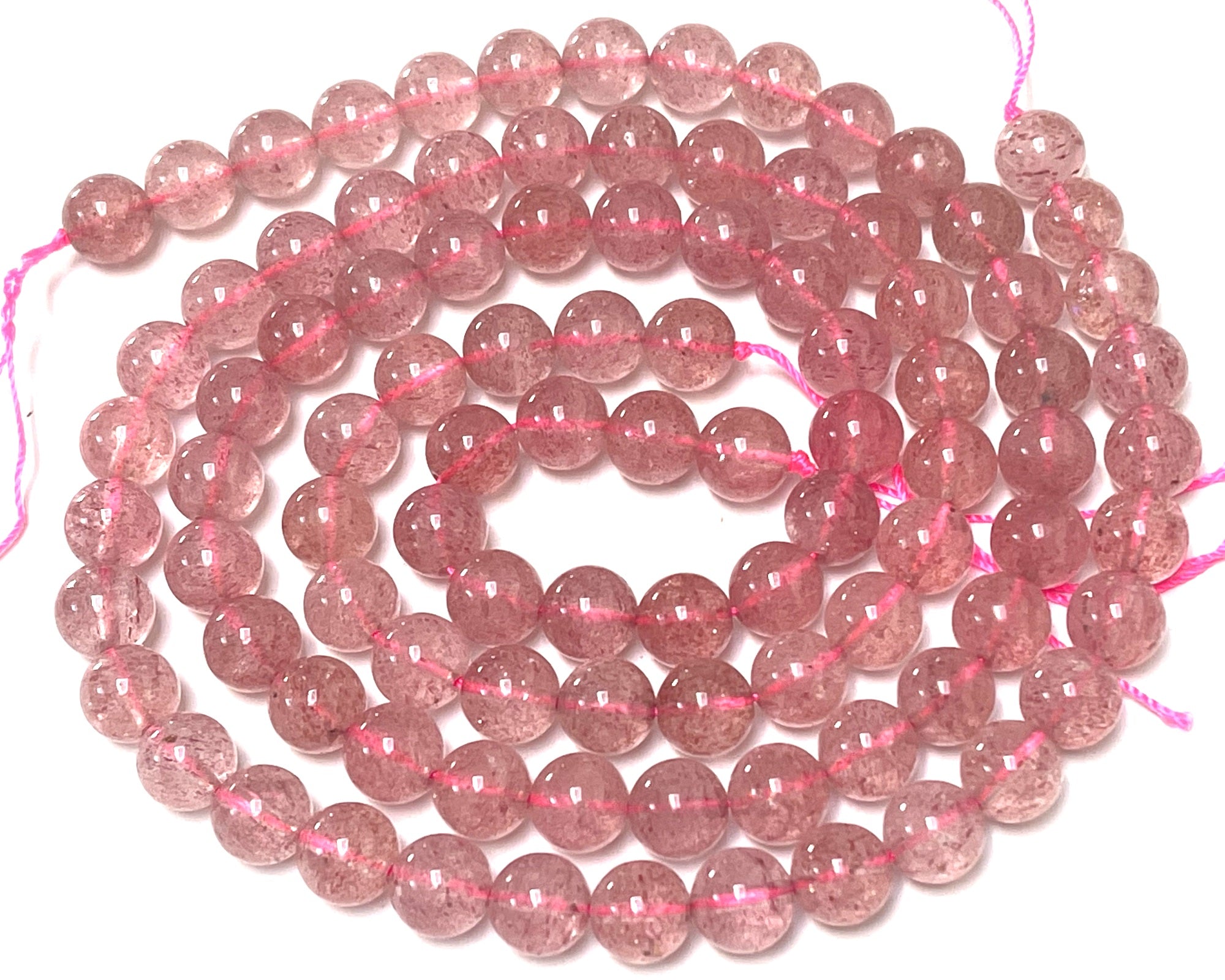 Pink Strawberry Quartz 8mm round natural gemstone beads 15.5" strand