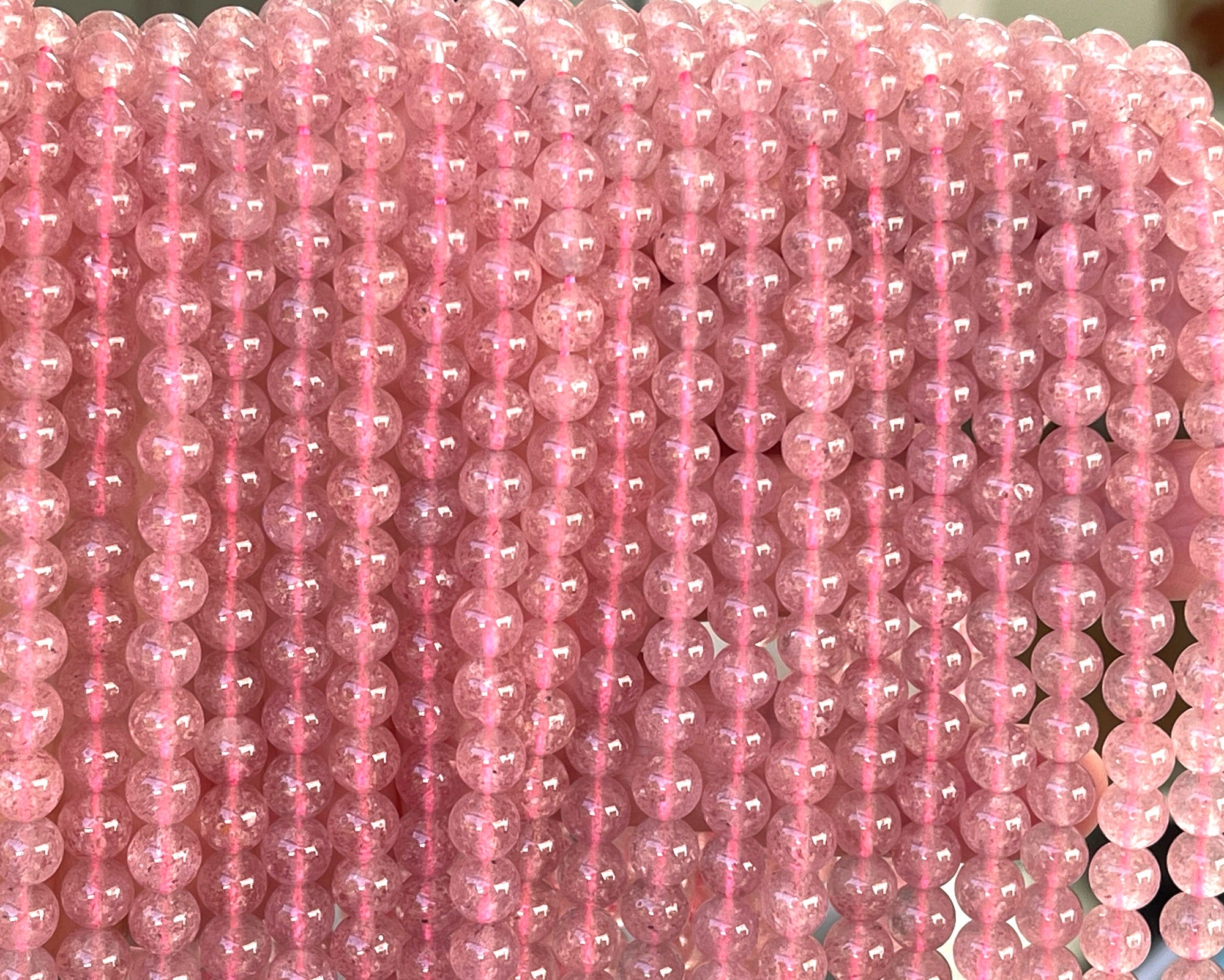 Pink Strawberry Quartz 6mm round natural gemstone beads 15.5" strand