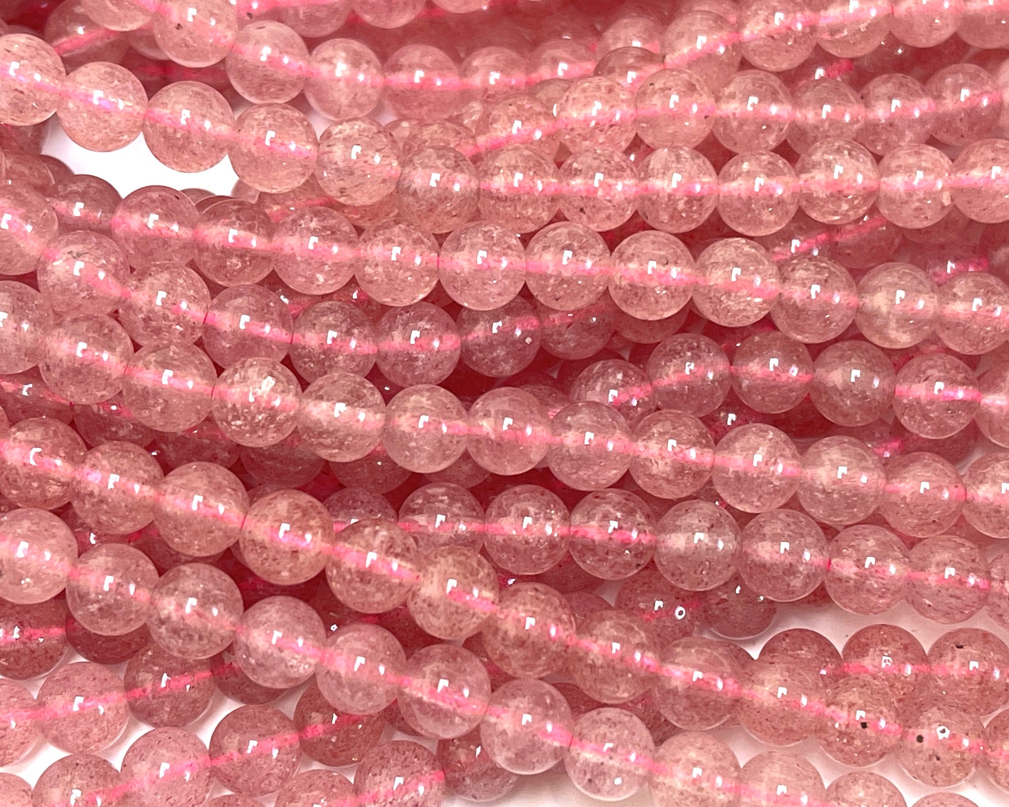 Pink Strawberry Quartz 6mm round natural gemstone beads 15.5" strand