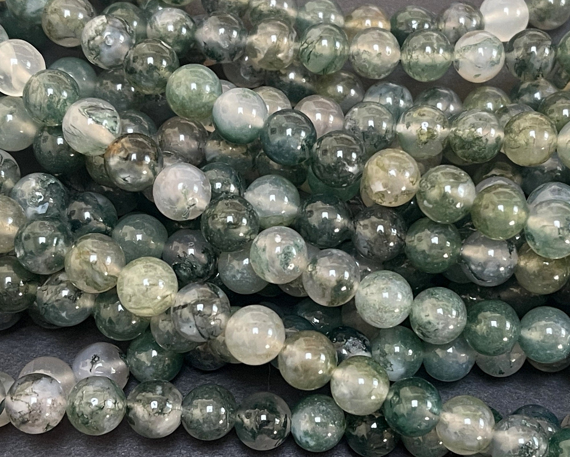 Dendritic Moss Agate 8mm round natural gemstone beads 15.5" strand
