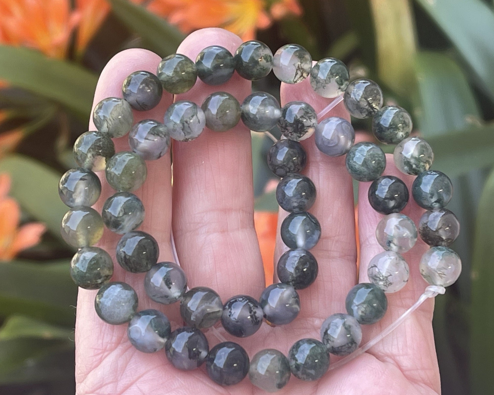 Dendritic Moss Agate 8mm round natural gemstone beads 15.5" strand