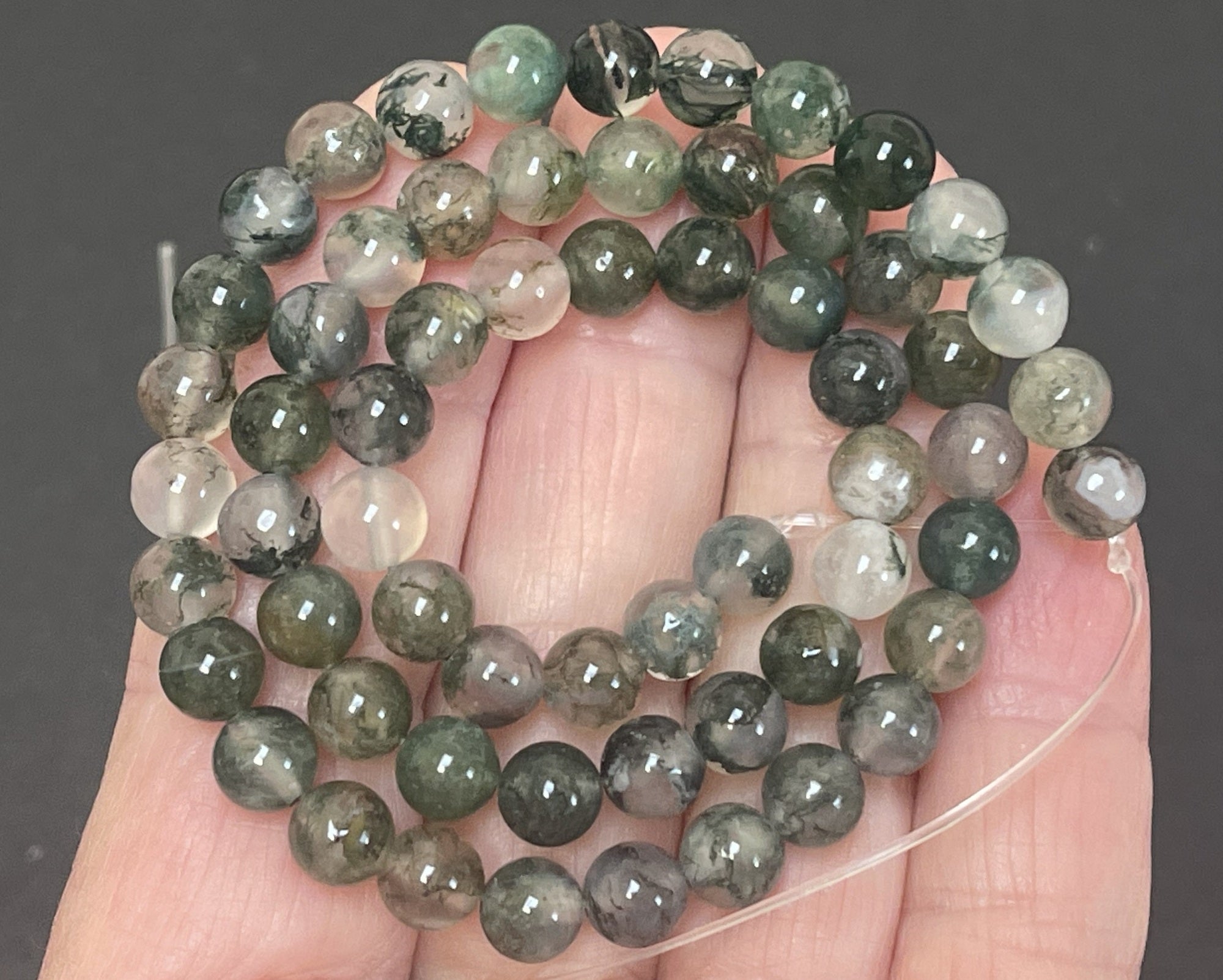 Dendritic Moss Agate 6mm round natural gemstone beads 15.5" strand