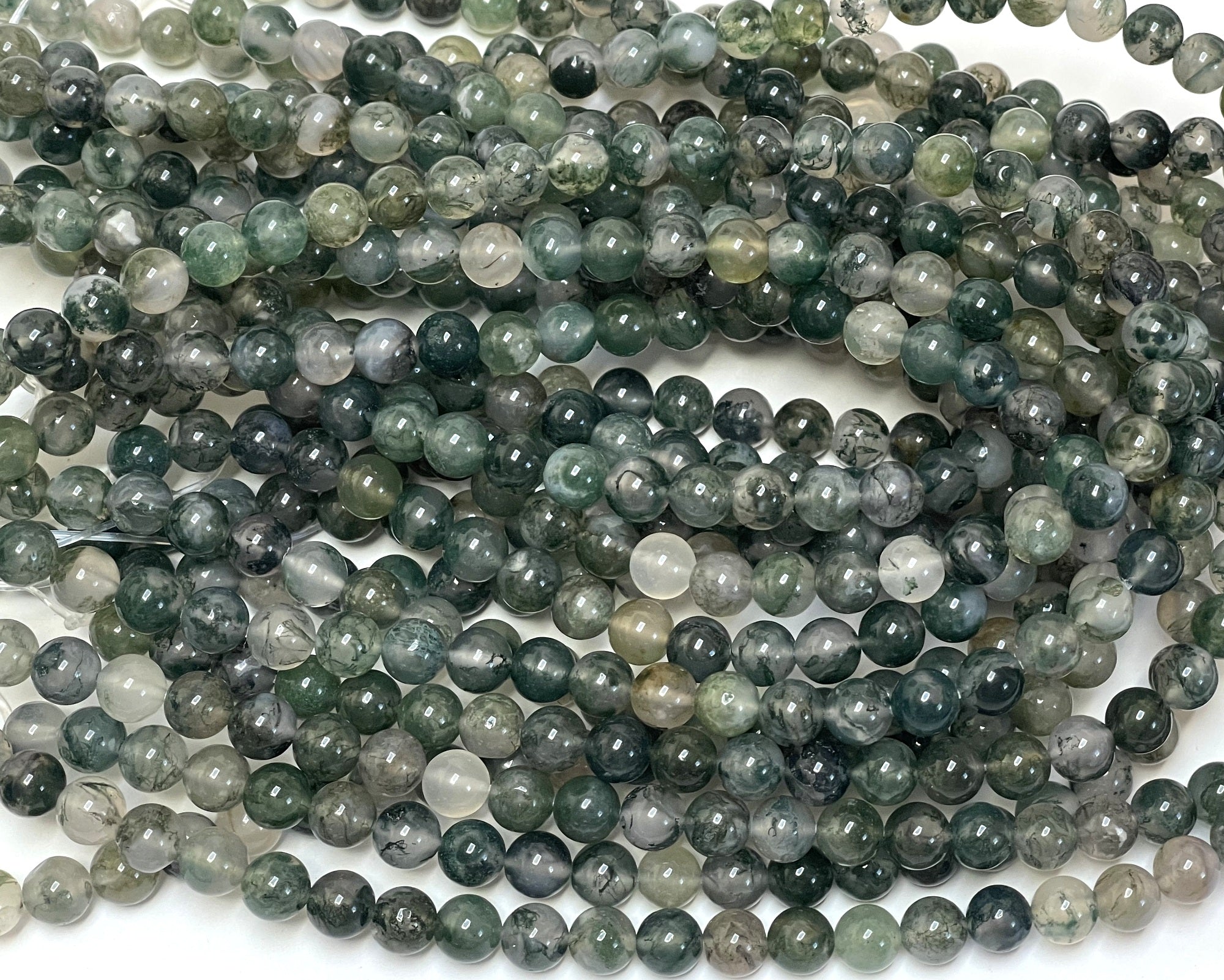 Dendritic Moss Agate 6mm round natural gemstone beads 15.5" strand