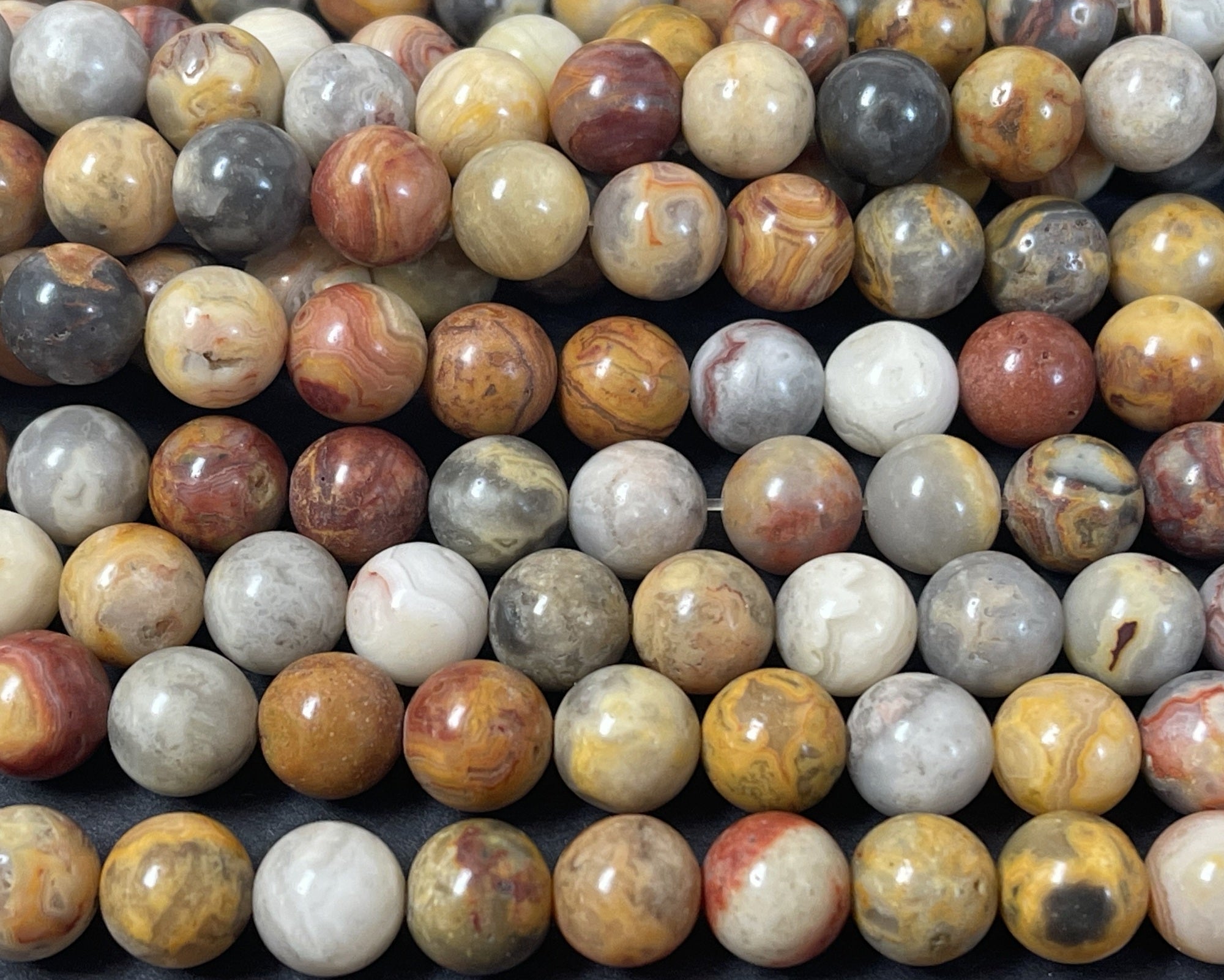 Crazy Lace Agate 8mm round natural gemstone beads 15" strand - Oz Beads 