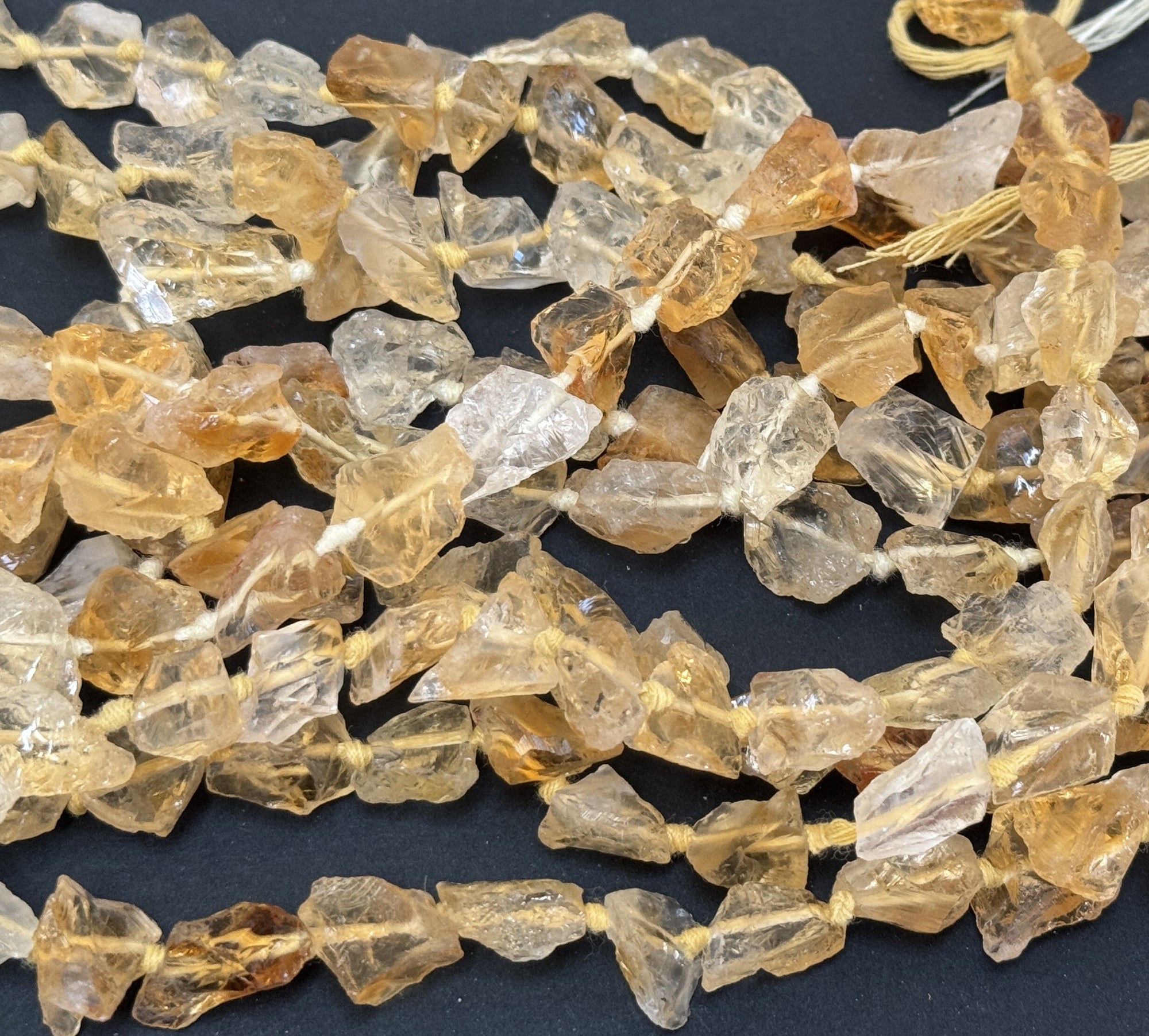Citrine 8-12mm raw rough nuggets center drilled natural rock crystal beads 16" strand