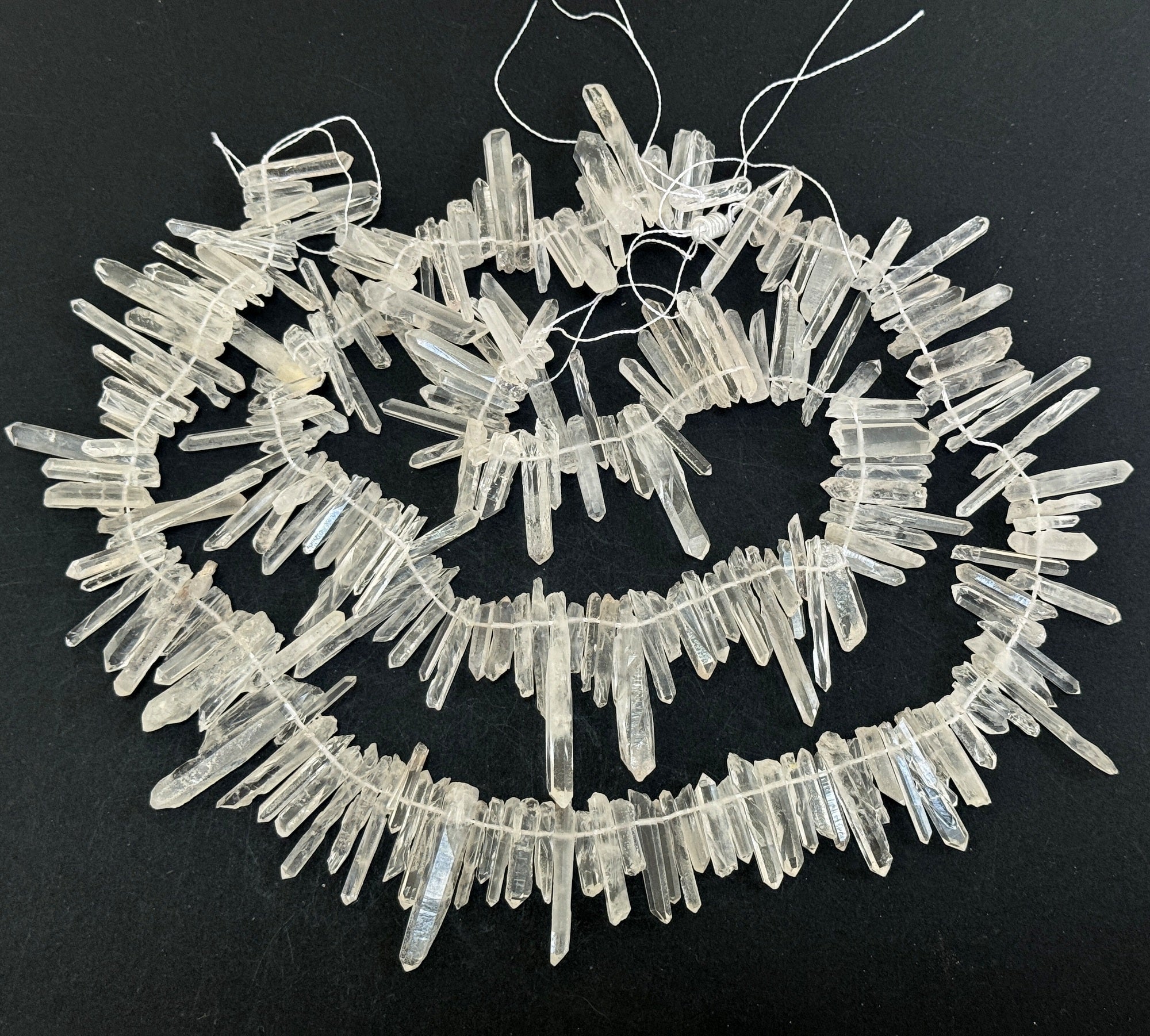 Clear Quartz raw top drilled points natural rock crystal beads 16" strand