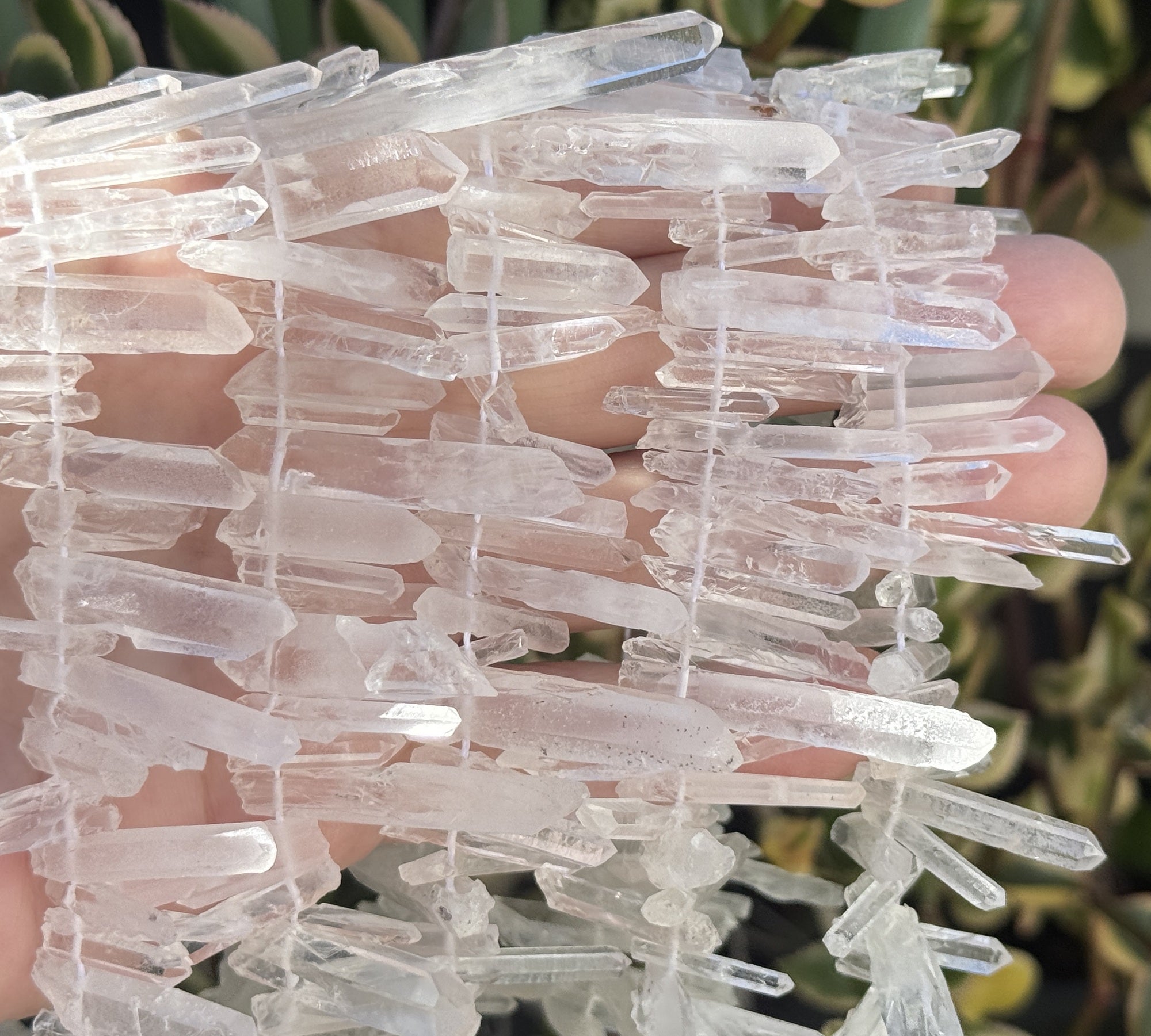 Clear Quartz raw top drilled points natural rock crystal beads 16" strand