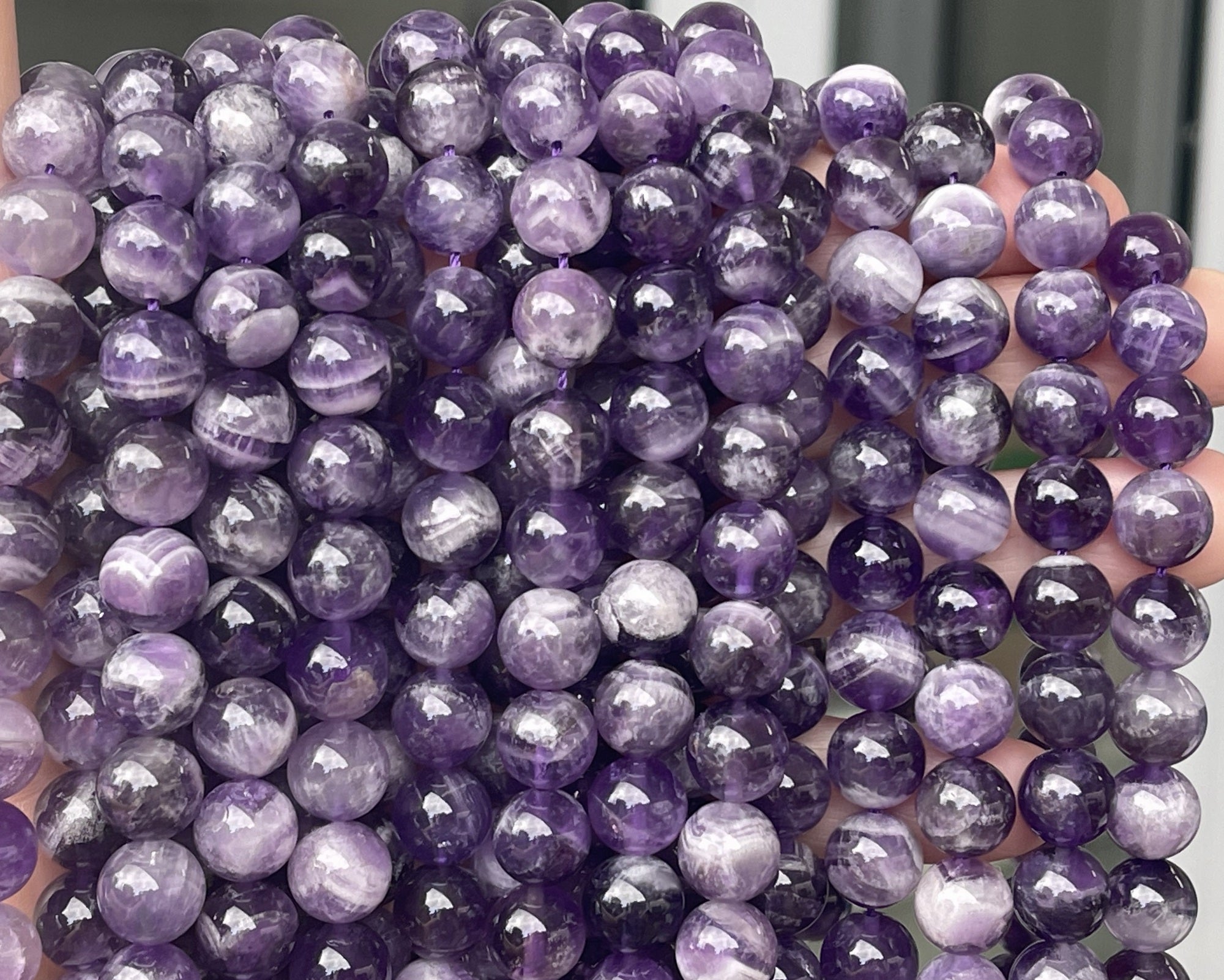 Sage Amethyst 10mm round natural gemstone beads 15" strand