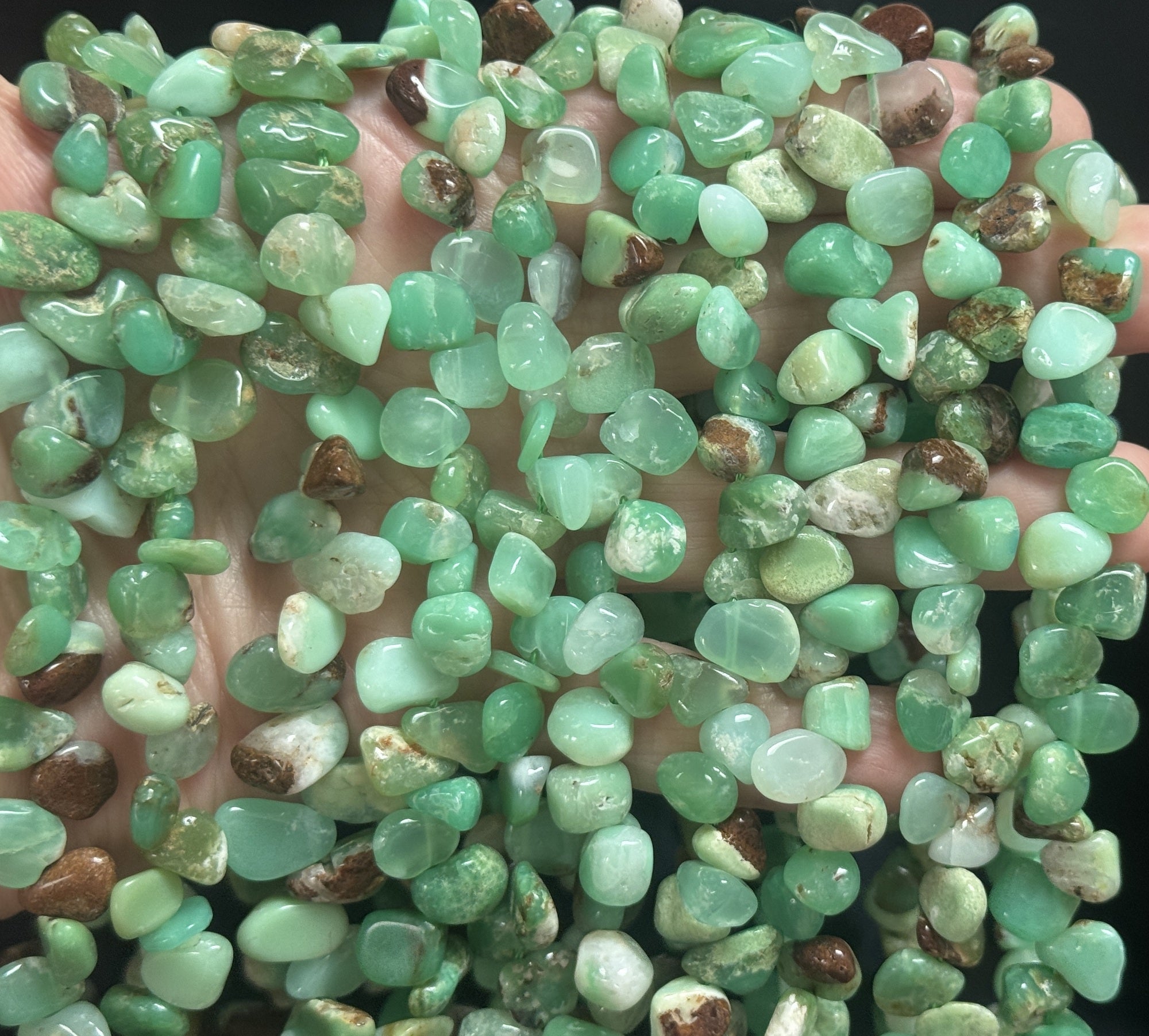 Australian Chrysoprase 8-12mm top side drilled free-form natural gemstone beads 16" strand