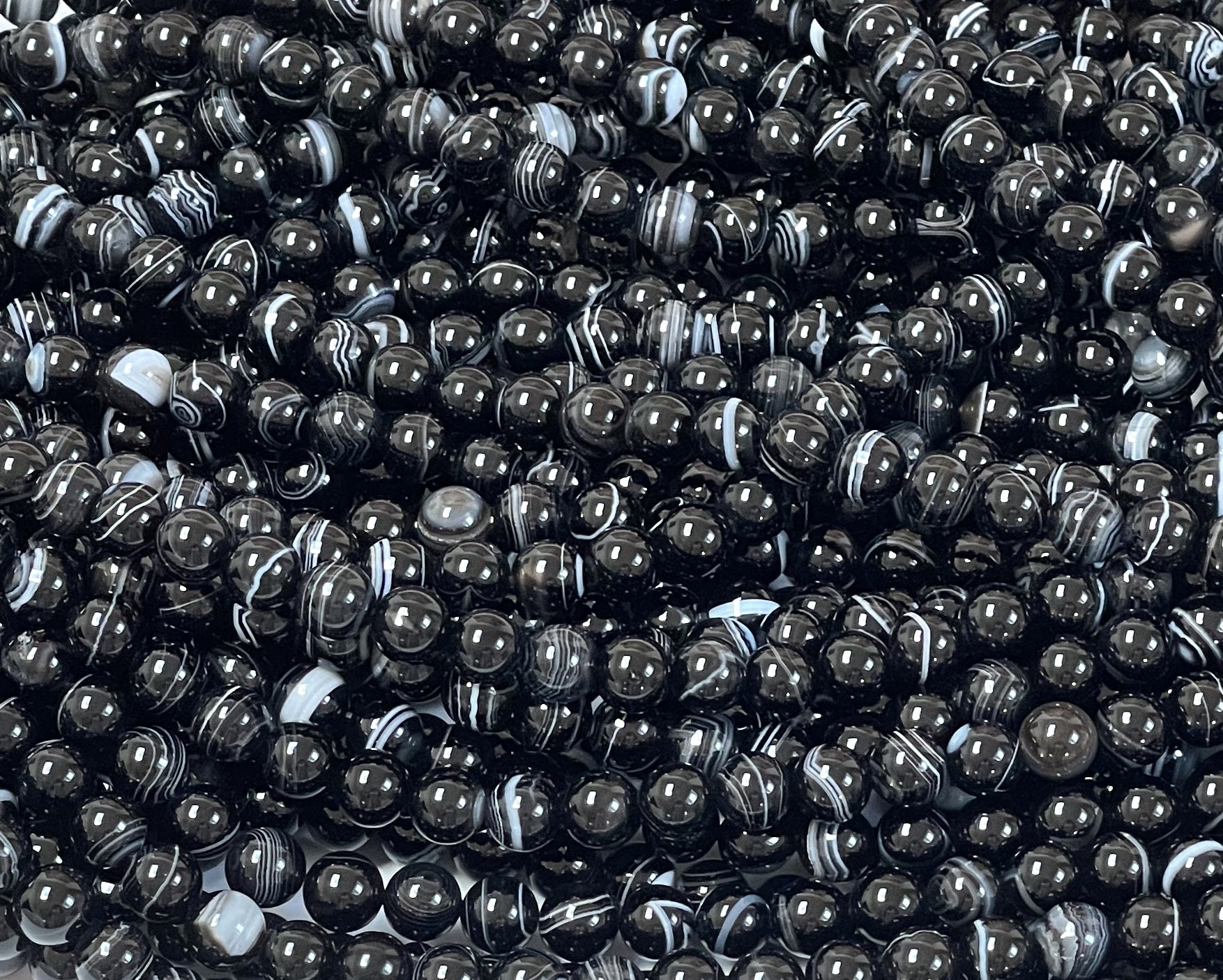 Black Banded Agate 10mm round gemstone beads 15.5" strand