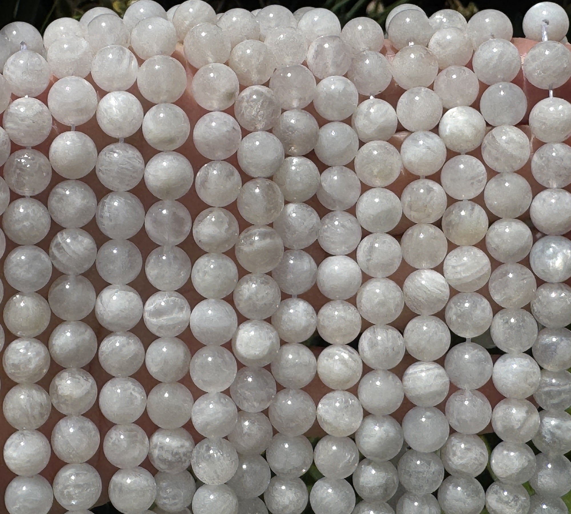 White Rainbow Moonstone 8mm round natural gemstone beads 15" strand