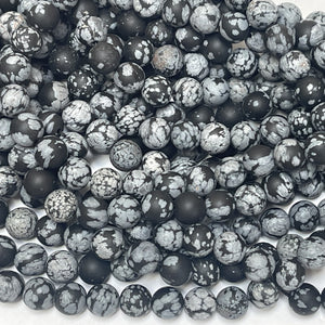 Snowflake Obsidian matte 8mm round gemstone beads 15" strand - Oz Beads 