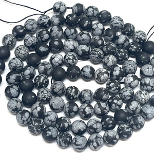 Snowflake Obsidian matte 8mm round gemstone beads 15" strand - Oz Beads 