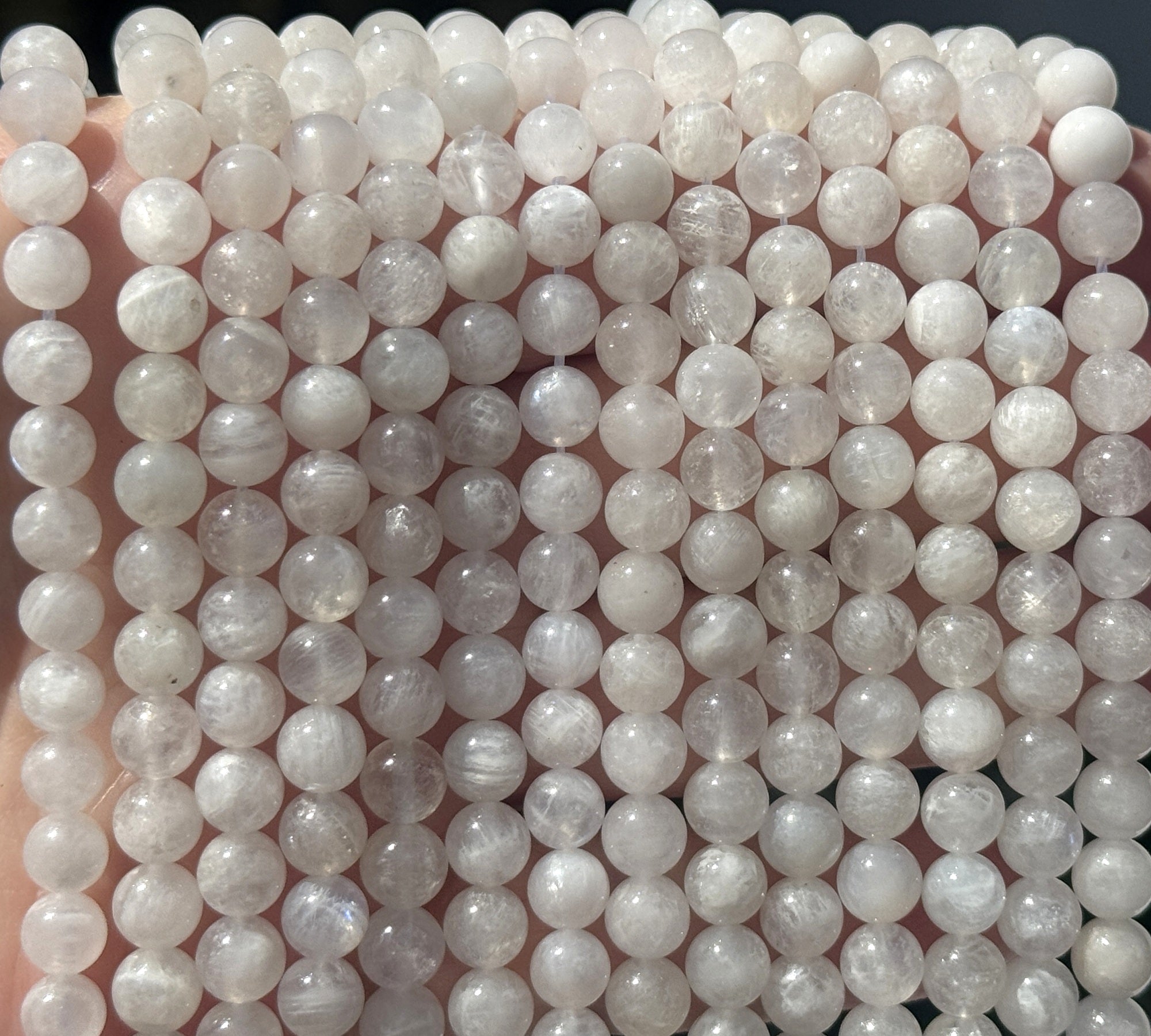 White Rainbow Moonstone 6mm round natural gemstone beads 15.5" strand