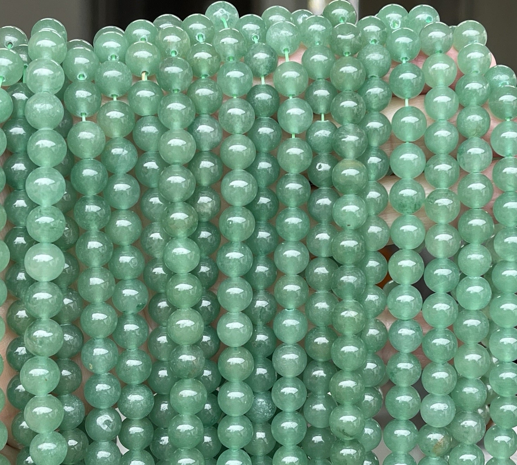 Green Aventurine 8mm round natural gemstone beads 15" strand - Oz Beads 