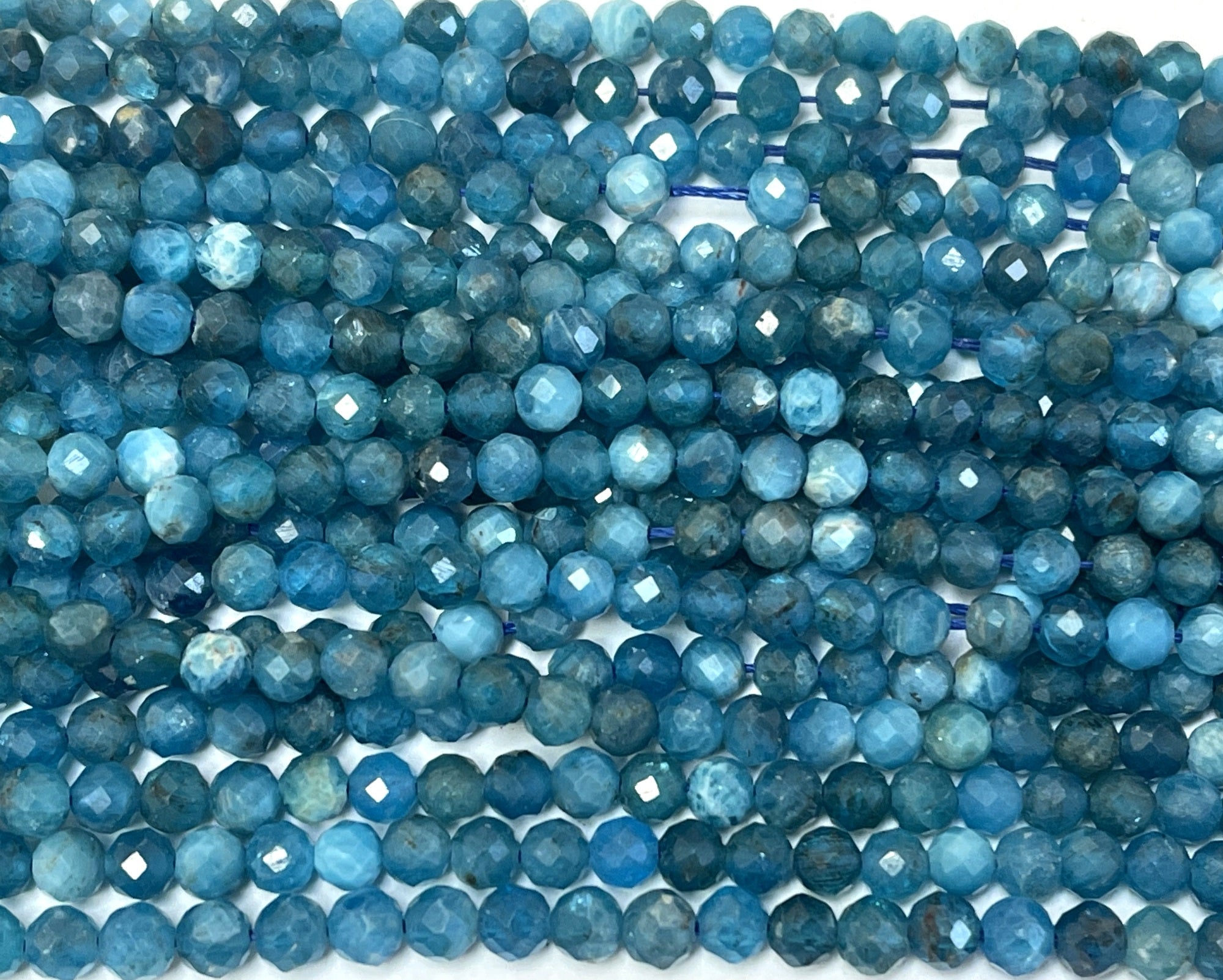 Apatite 3mm 4mm faceted round natural gemstone beads 15.5" strand