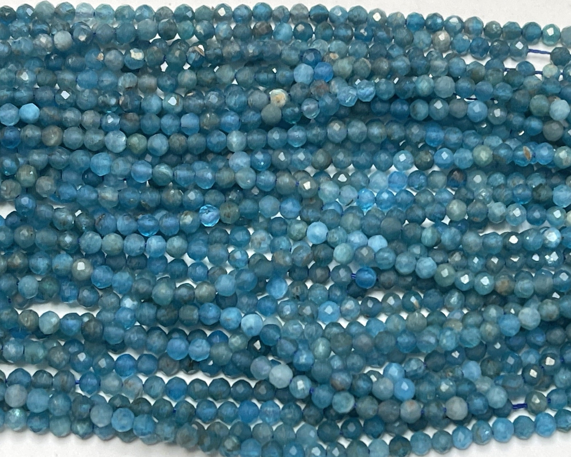 Apatite 3mm 4mm faceted round natural gemstone beads 15.5" strand