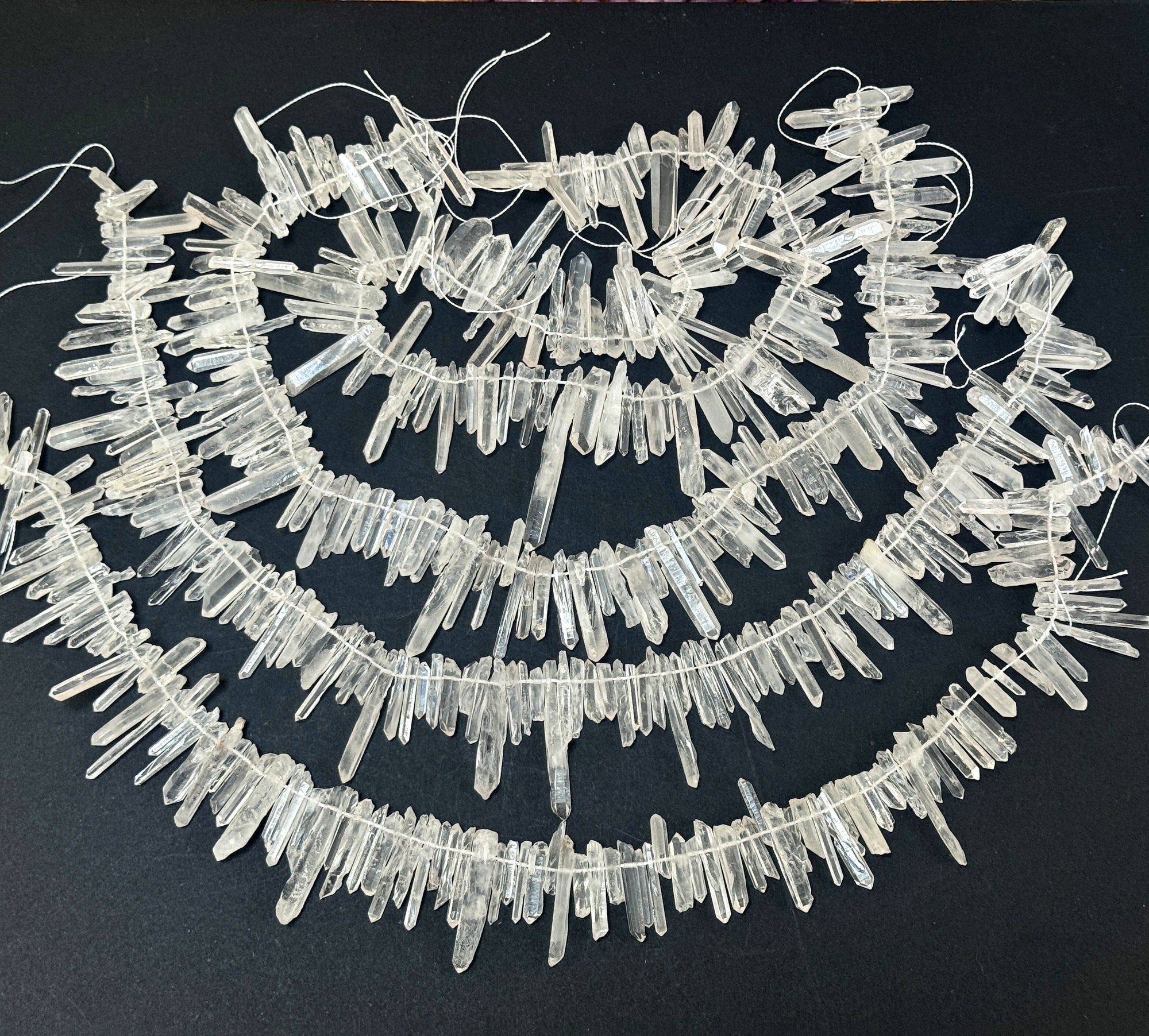 Clear Quartz raw top drilled points natural rock crystal beads 16" strand