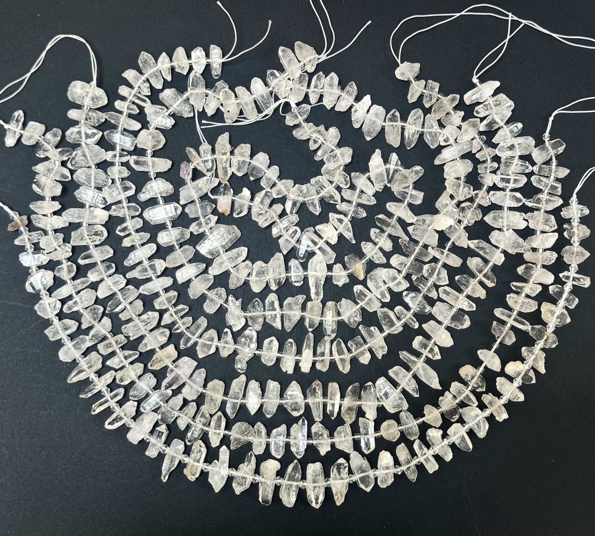 Natural Tibetan Quartz crystals, raw points nuggets center drilled beads 16" strand