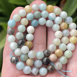 Amazonite multicolor 6mm round natural gemstone beads 15.5" strand - Oz Beads 