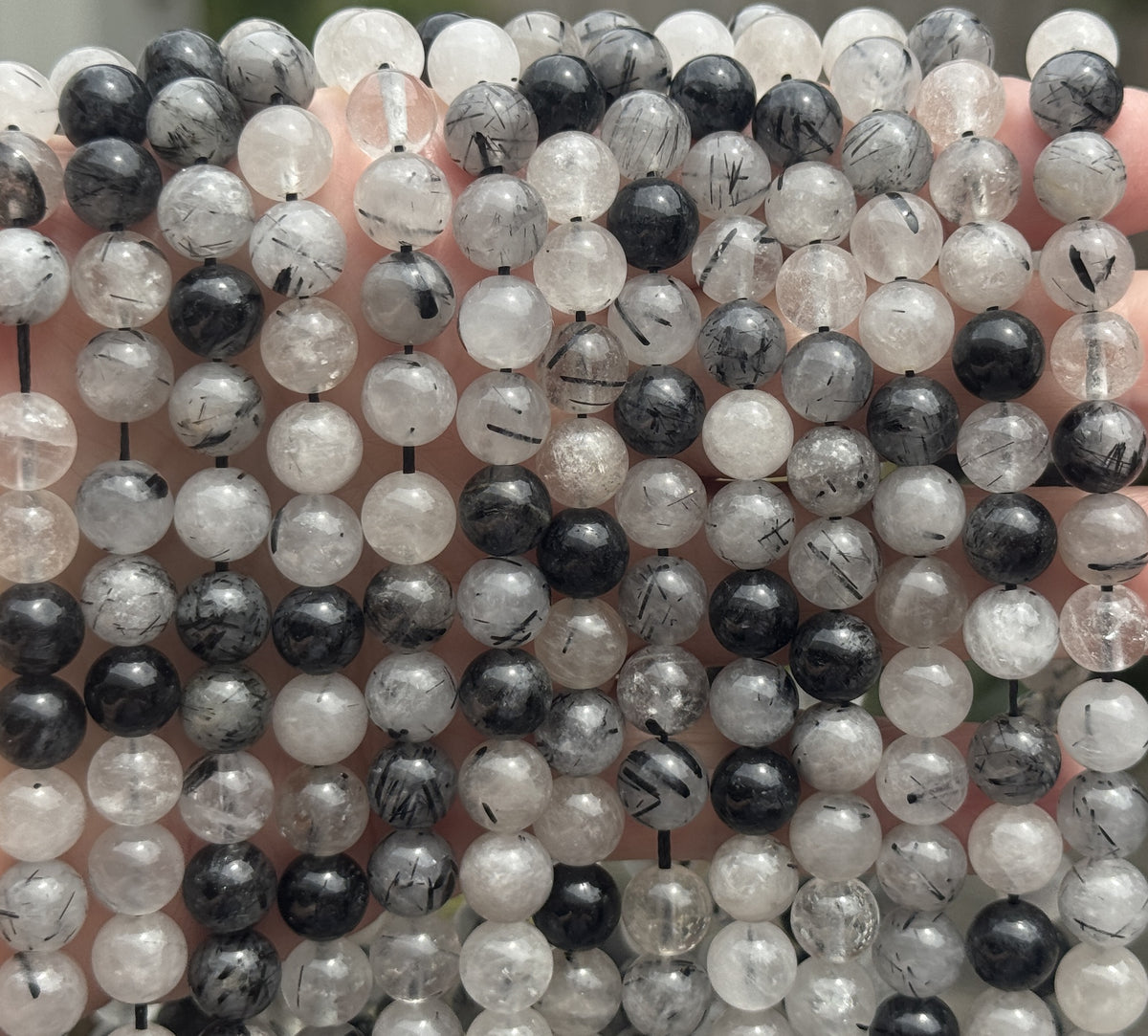 Tourmalinated Quartz 8mm round natural gemstone beads 15" strand - Oz Beads 