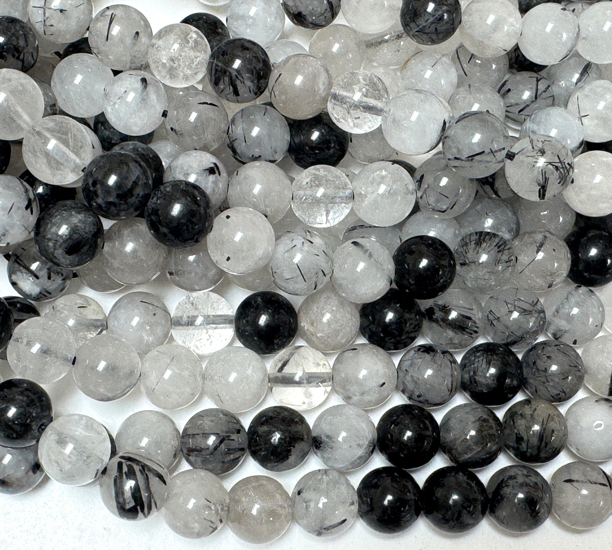 Tourmalinated Quartz 8mm round natural gemstone beads 15" strand - Oz Beads 