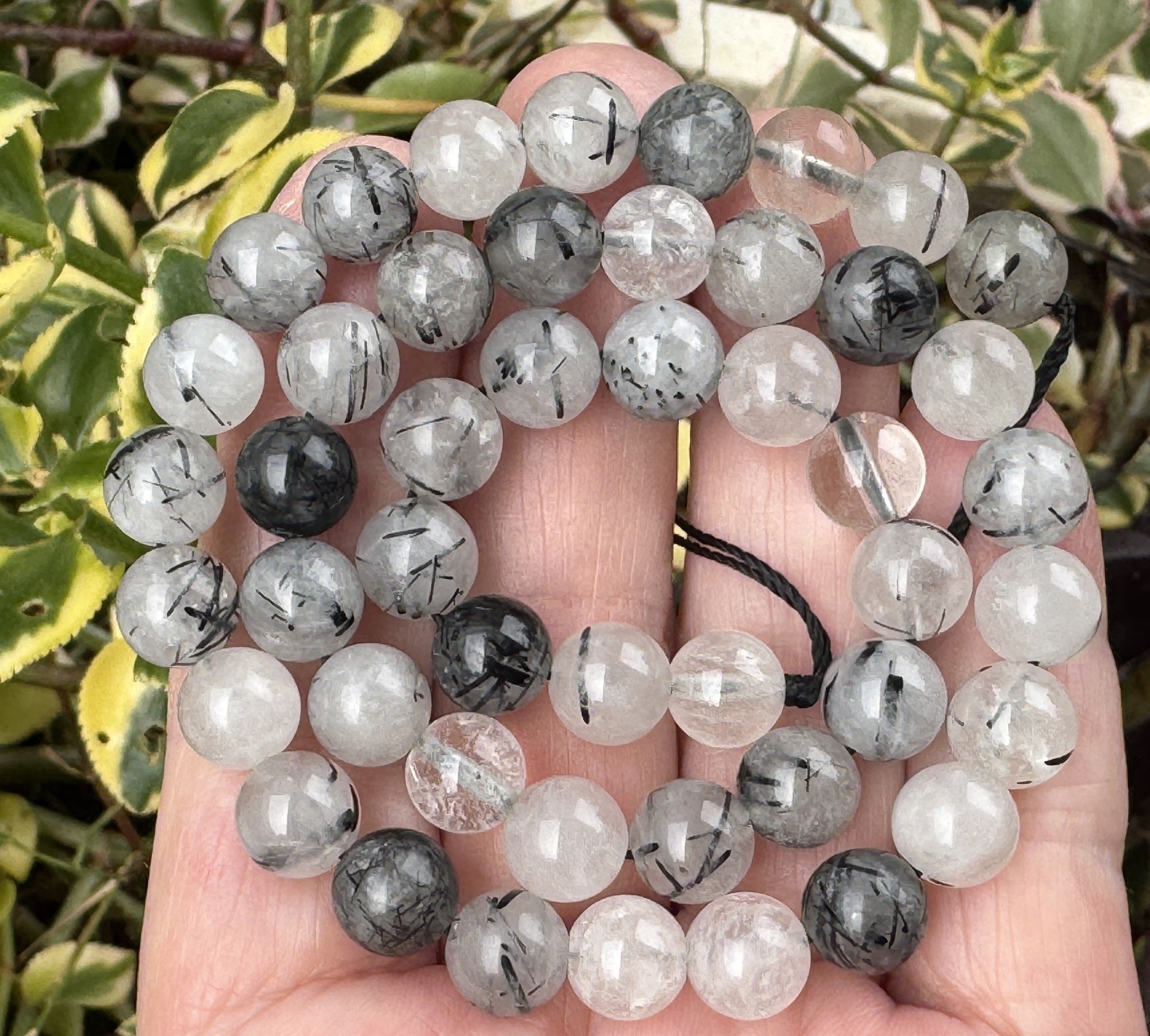 Tourmalinated Quartz 8mm round natural gemstone beads 15" strand - Oz Beads 