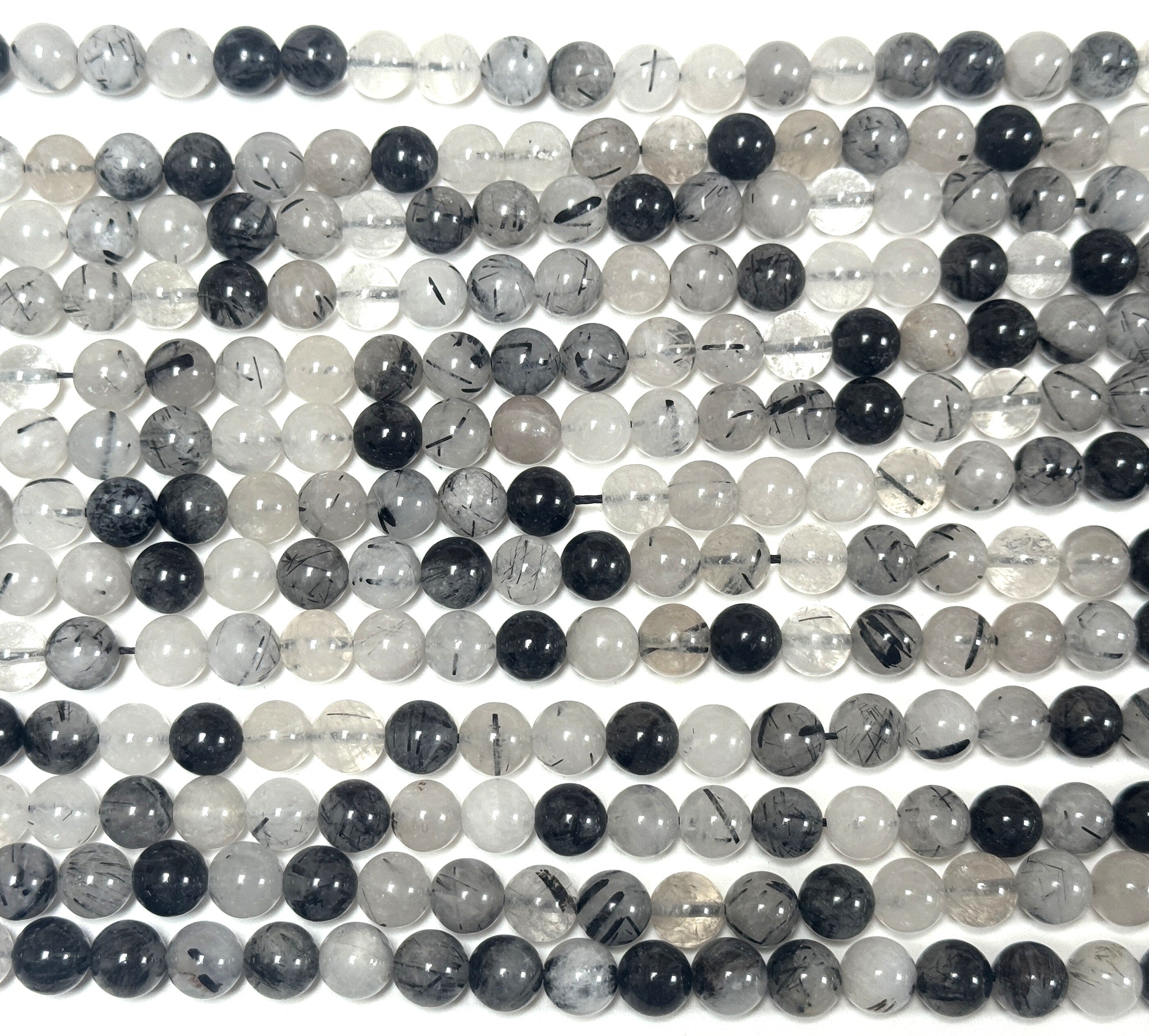 Tourmalinated Quartz 8mm round natural gemstone beads 15" strand - Oz Beads 