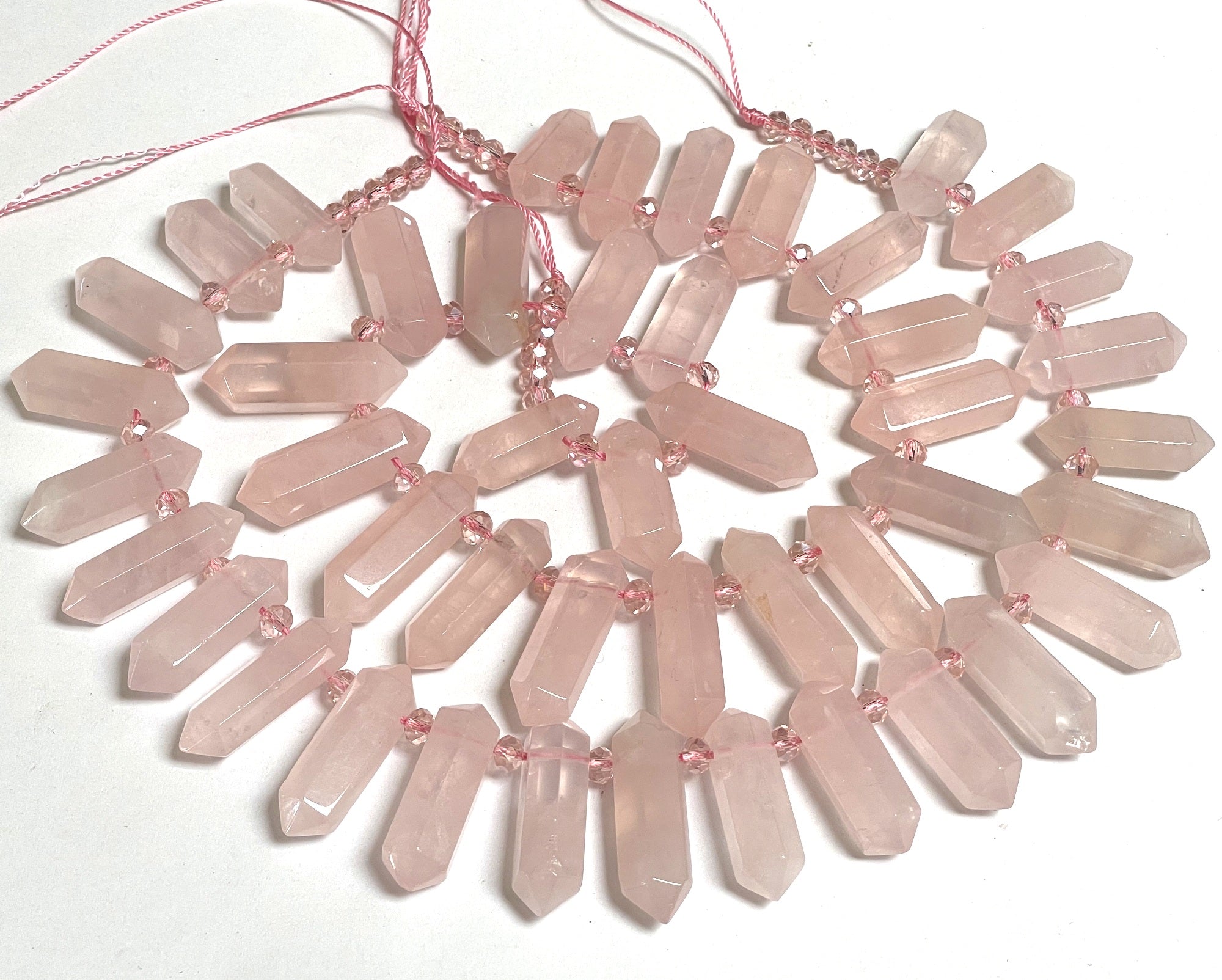 Rose Quartz Points 23 top drilled double terminated natural crystal points