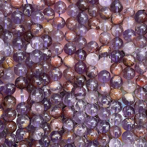 Super Seven Cacoxenite Amethyst 8mm round beads 15.5" strand - Oz Beads 