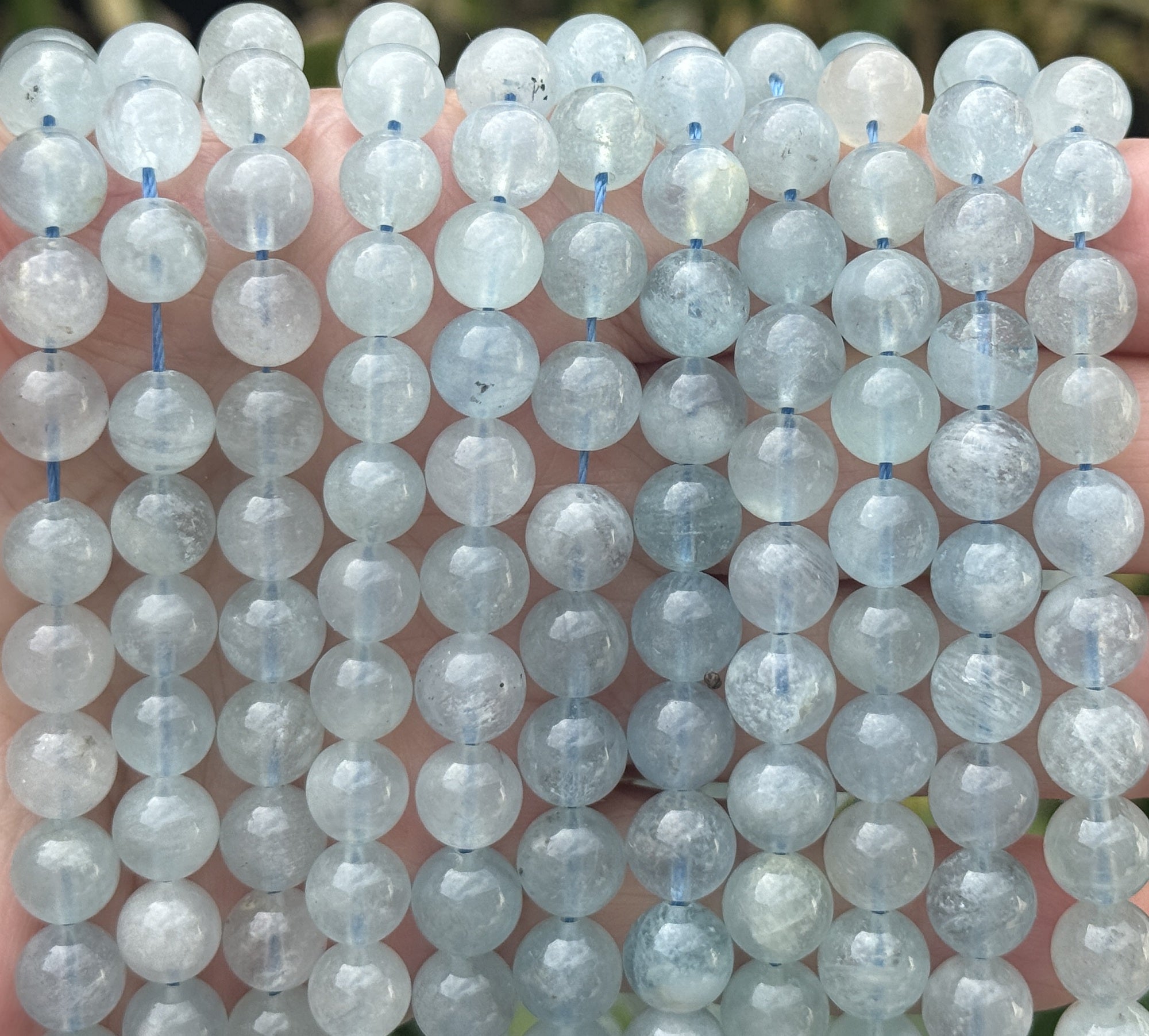 Blue Aquamarine 8mm round natural gemstone beads 15" strand