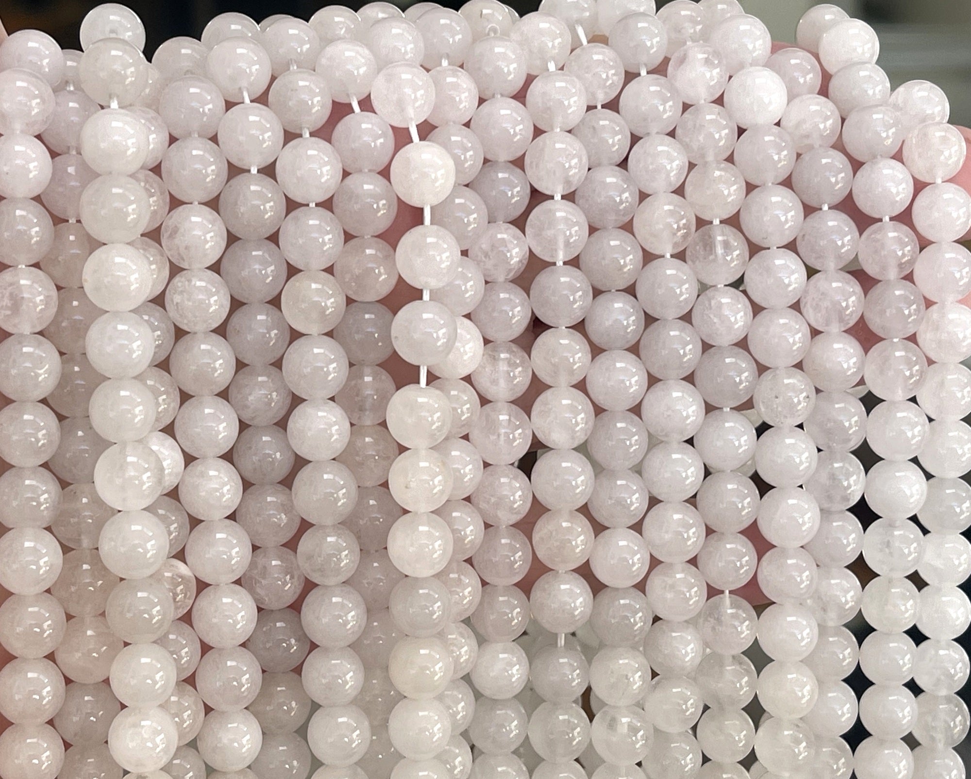 Angola White Quartz 8mm round natural crystal beads 15" strand