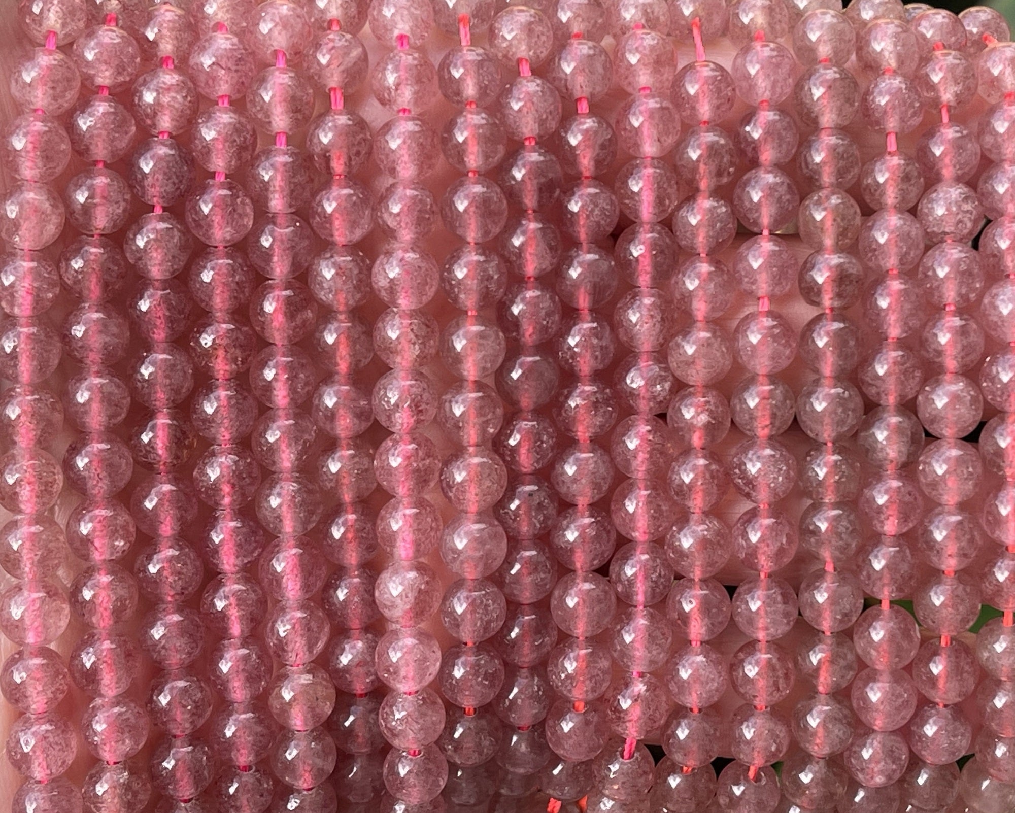 Strawberry Quartz 6mm round natural gemstone beads 15" strand - Oz Beads 
