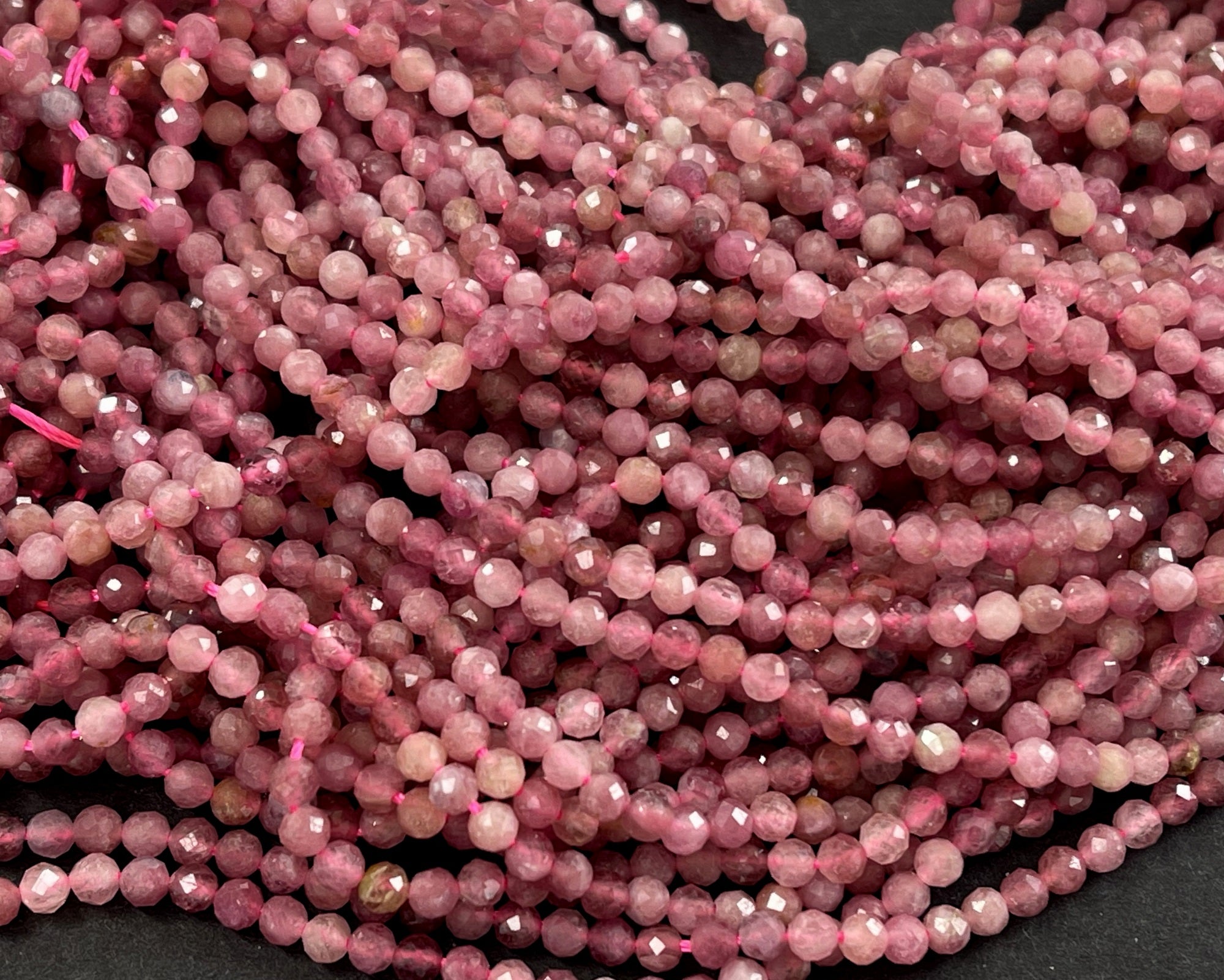 Pink Tourmaline 3mm faceted round natural gemstone beads 15.5" strand