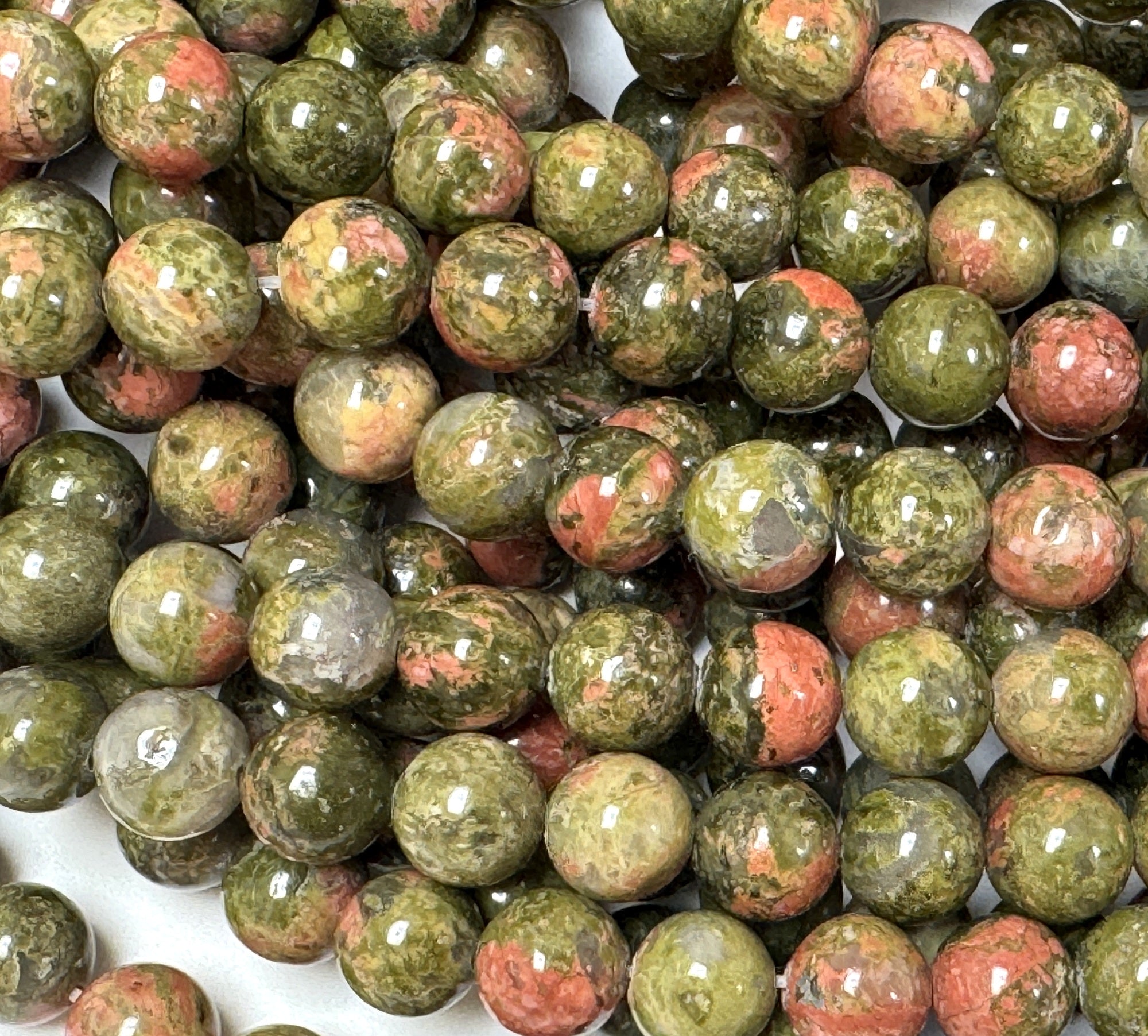 Unakite Jasper 8mm round natural gemstone beads 15.5" strand - Oz Beads 