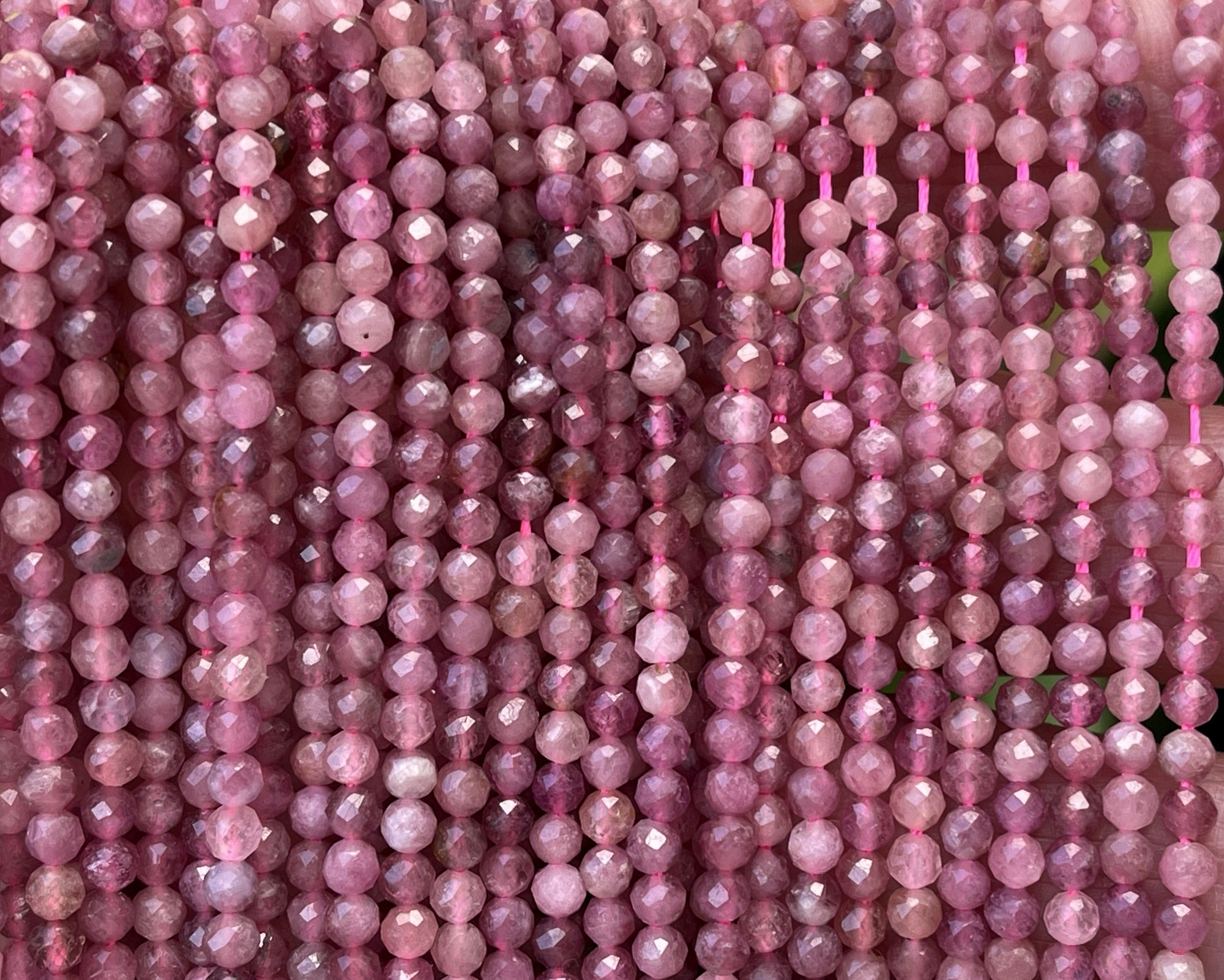Pink Tourmaline 3mm faceted round natural gemstone beads 15.5" strand